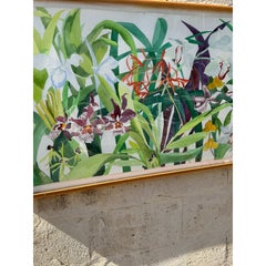 Vintage Regencia 1984 Monumental Original Floral Acuarela sobre Papel