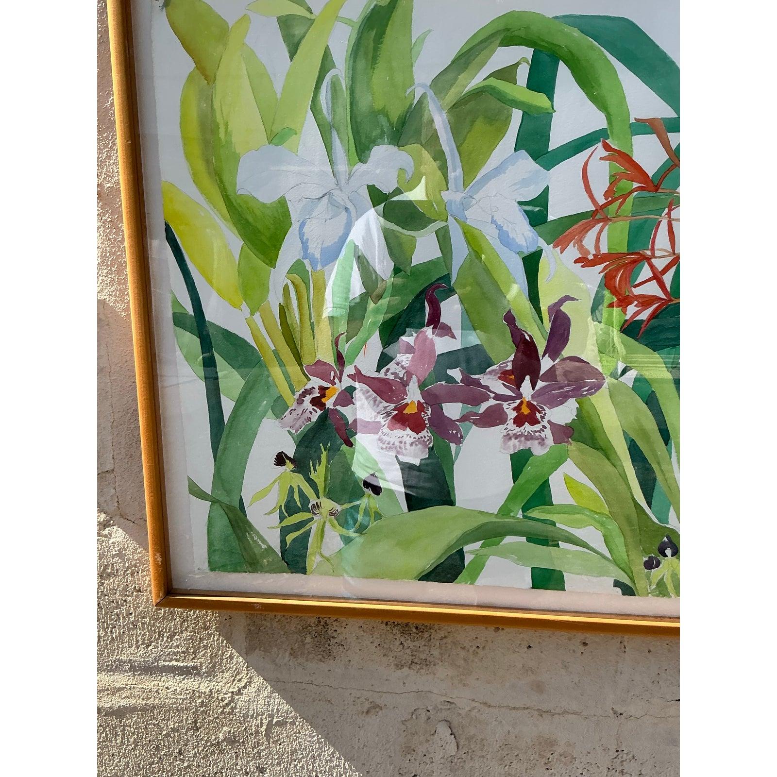 Vintage Regency 1984 Monumental Original Blumen Aquarell auf Papier (amerikanisch) im Angebot