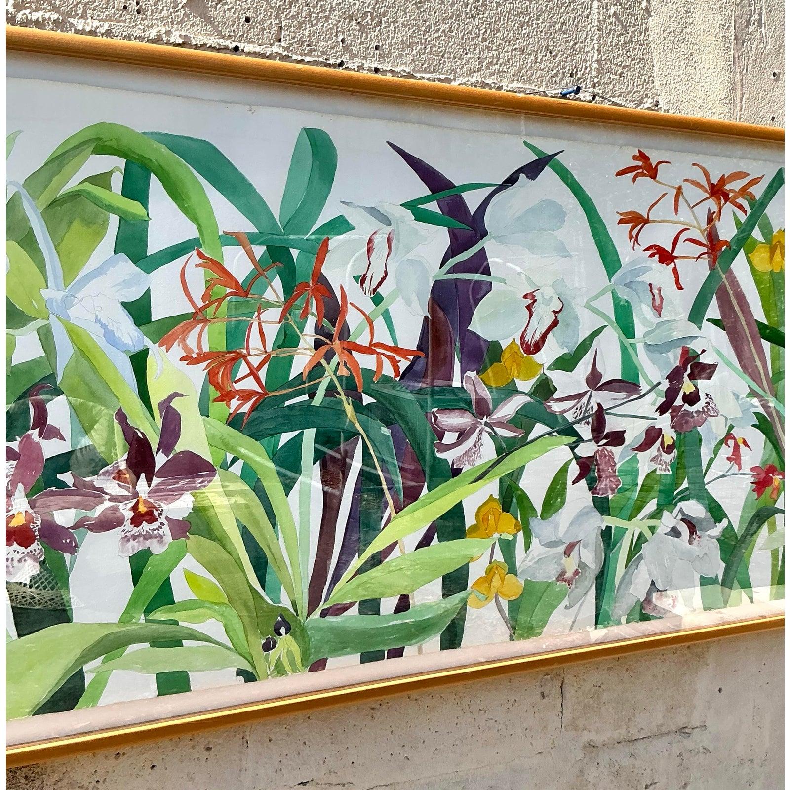Vintage Regency 1984 Monumental Original Blumen Aquarell auf Papier (20. Jahrhundert) im Angebot