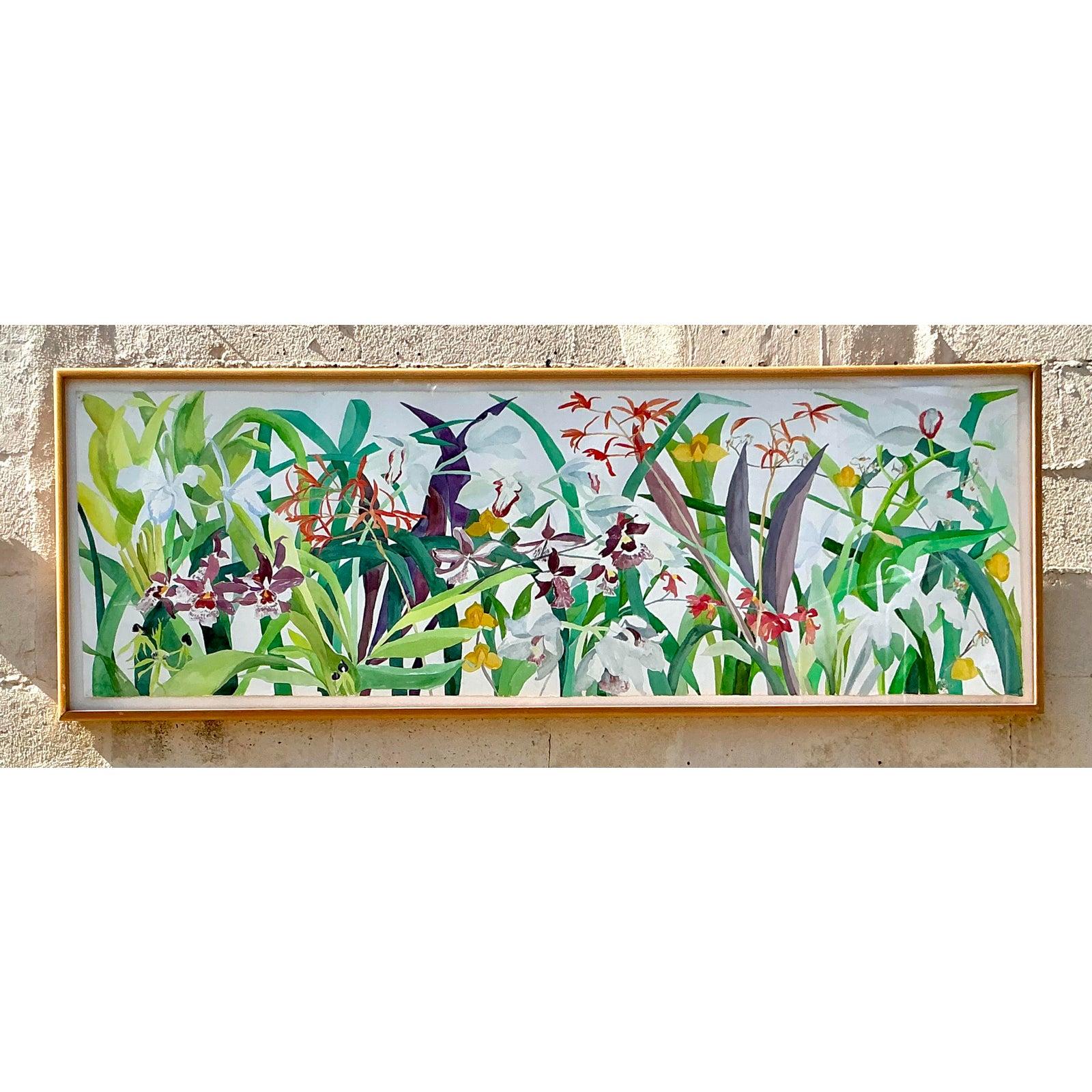 Vintage Regency 1984 Monumental Original Blumen Aquarell auf Papier (Plexiglas) im Angebot