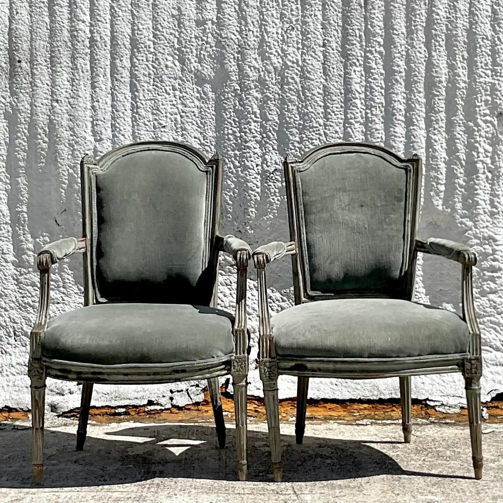 North American Vintage Regency 19th Century Bergere Chairs, a Pair