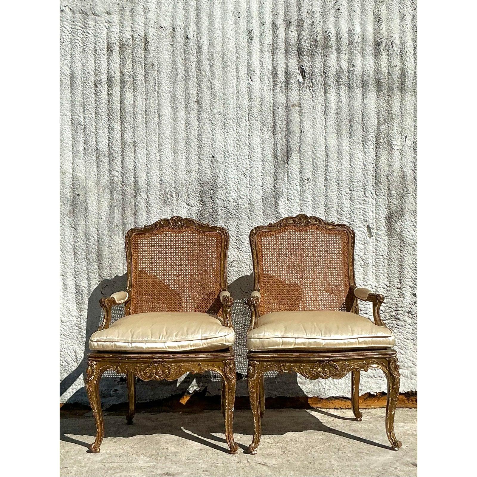Americano Sedie Fauteuil con schienale a canne, vintage Regency del XIX secolo - una coppia in vendita