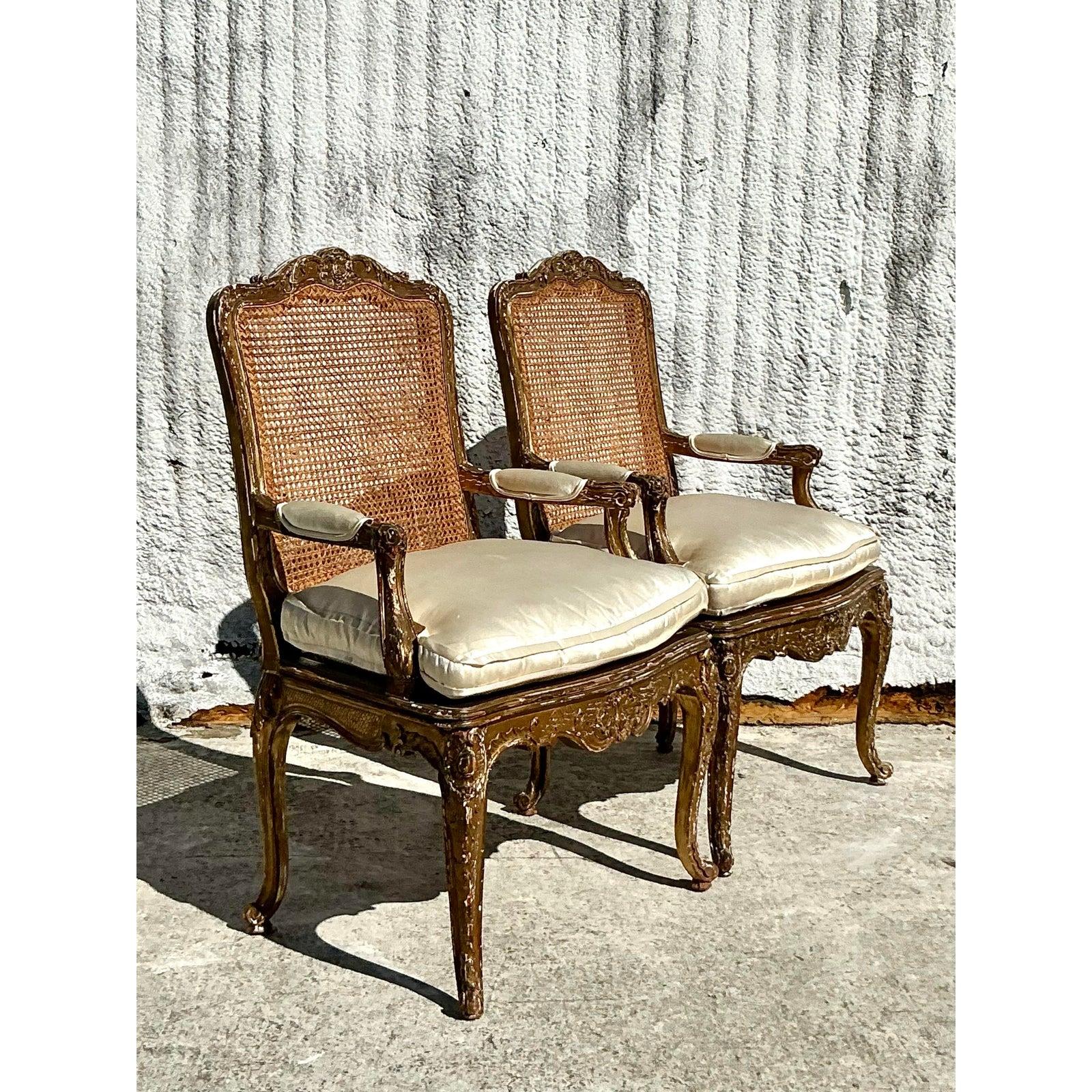 Sedie Fauteuil con schienale a canne, vintage Regency del XIX secolo - una coppia in vendita 1