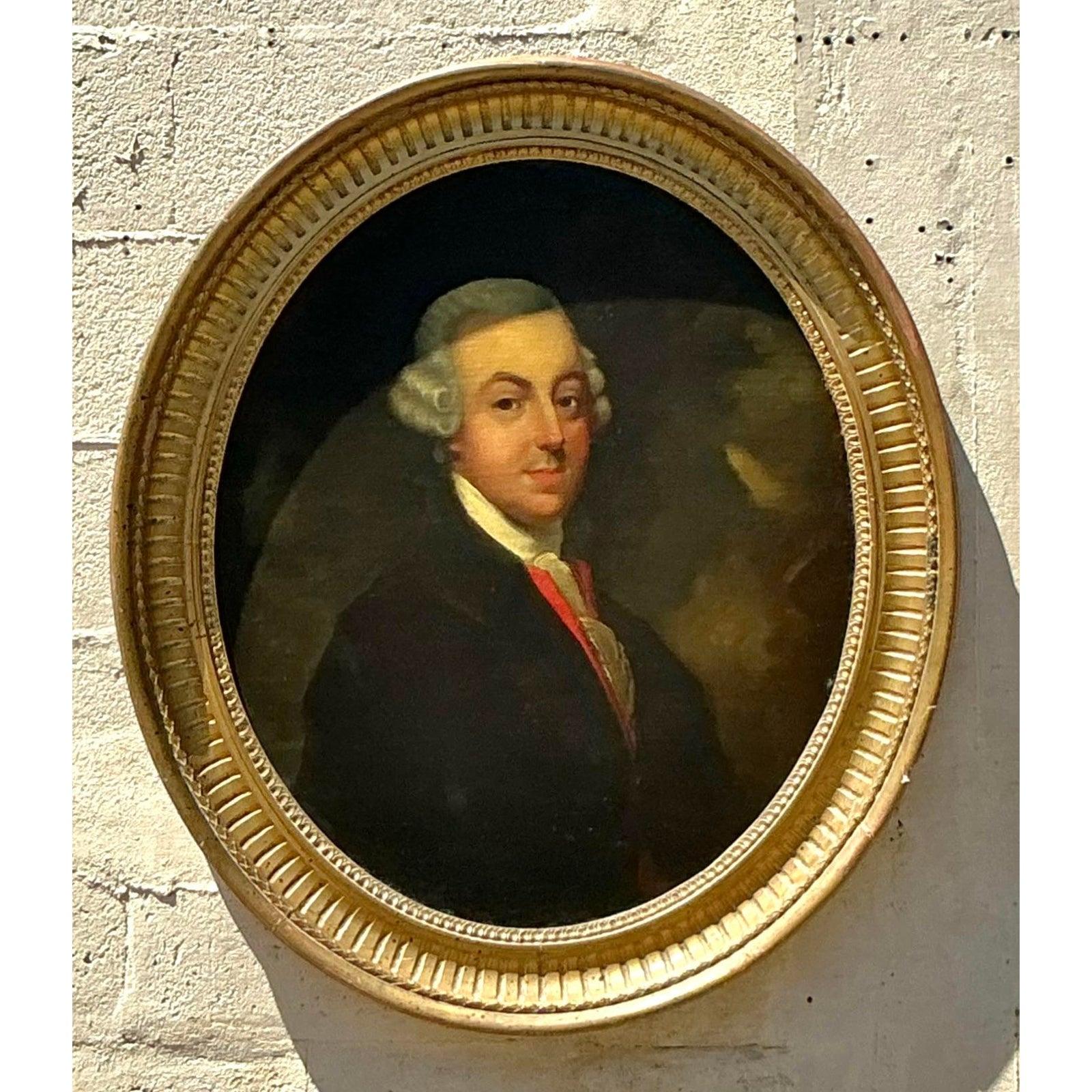 Vintage Regency 19. Jahrhundert Oval Porträt eines Gentleman im Zustand „Gut“ im Angebot in West Palm Beach, FL