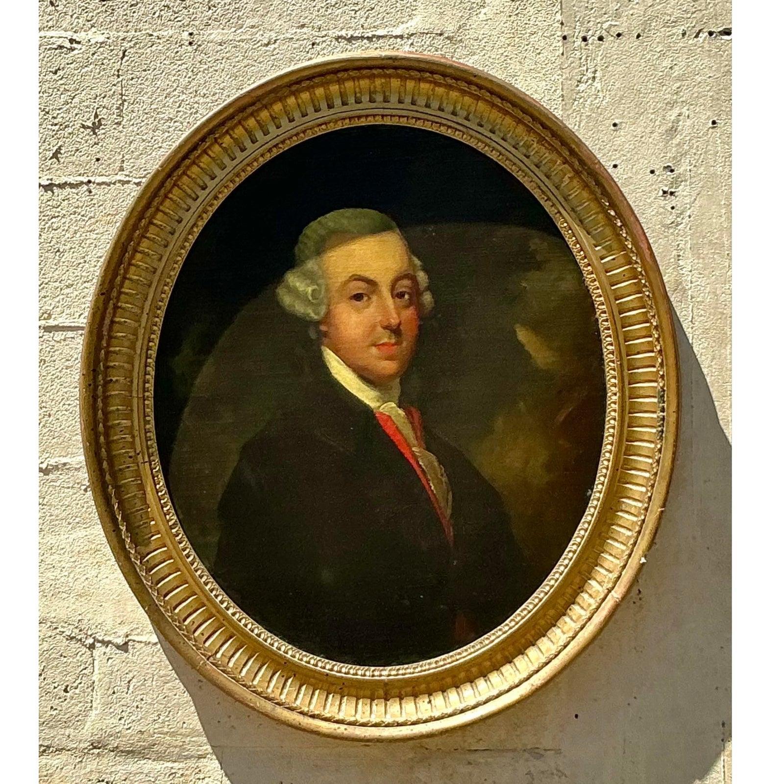 Vintage Regency 19. Jahrhundert Oval Porträt eines Gentleman (Leinwand) im Angebot