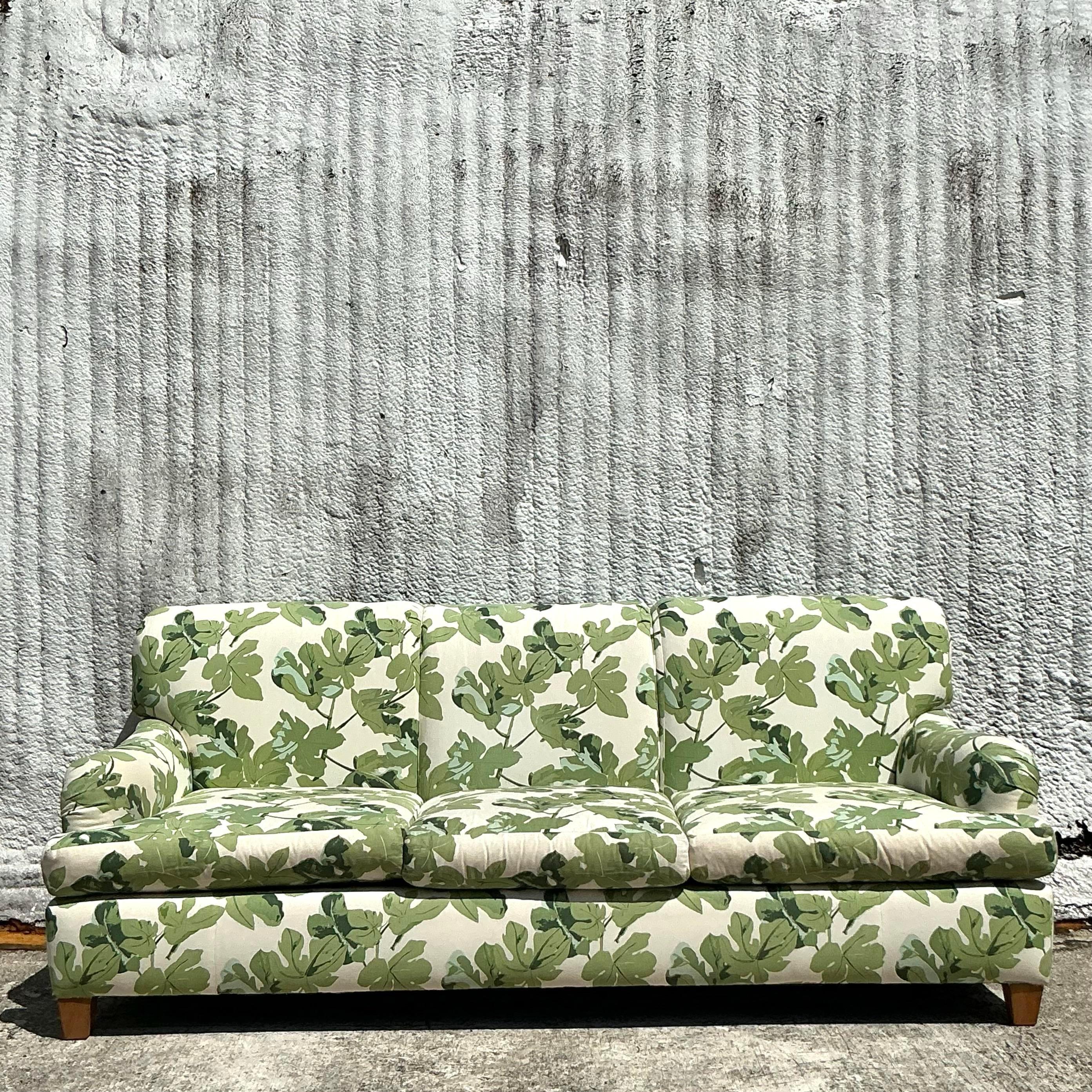 Vintage Regency 3 Seat Sofa Covered in Peter Dunham “Fig Leaf” 4
