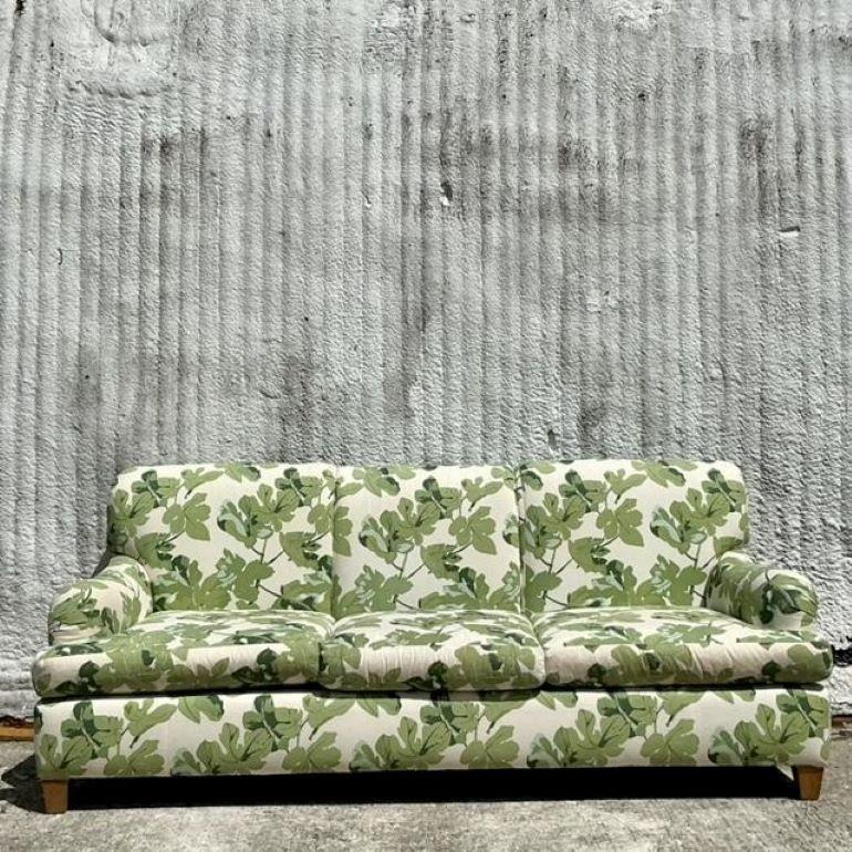 20th Century Vintage Regency 3 Seat Sofa Covered in Peter Dunham “Fig Leaf”