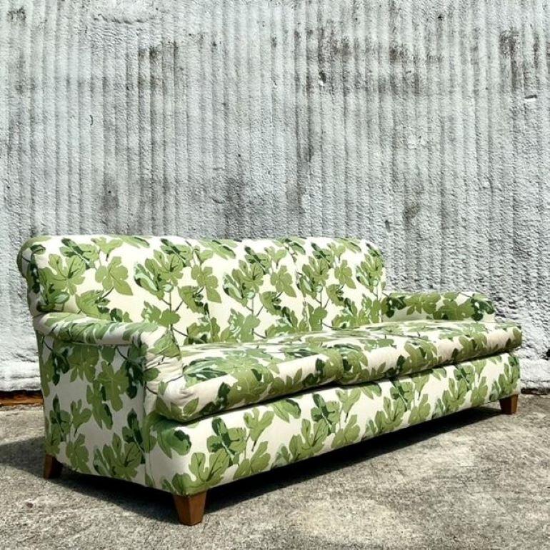 Upholstery Vintage Regency 3 Seat Sofa Covered in Peter Dunham “Fig Leaf”