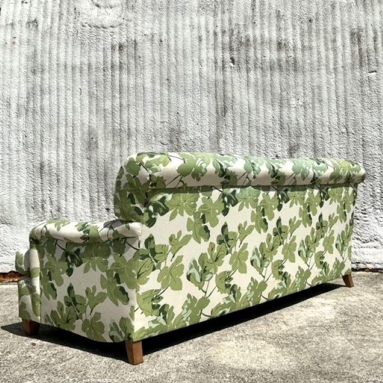 Vintage Regency 3 Seat Sofa Covered in Peter Dunham “Fig Leaf” 1