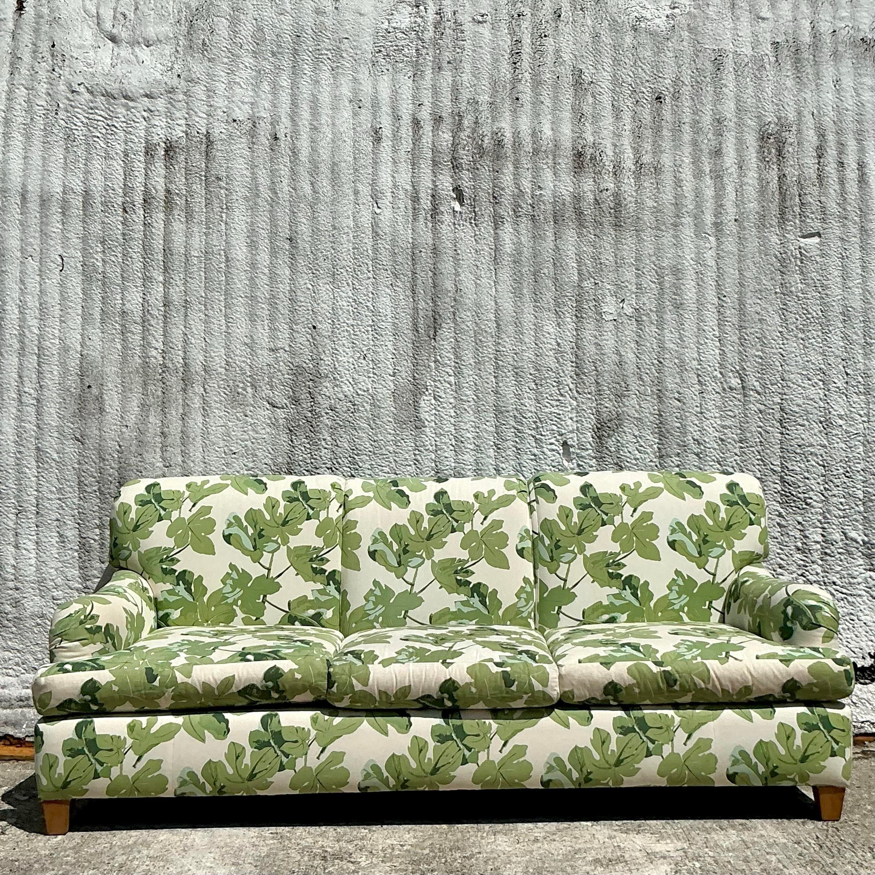 Vintage Regency 3 Seat Sofa Covered in Peter Dunham “Fig Leaf” 2