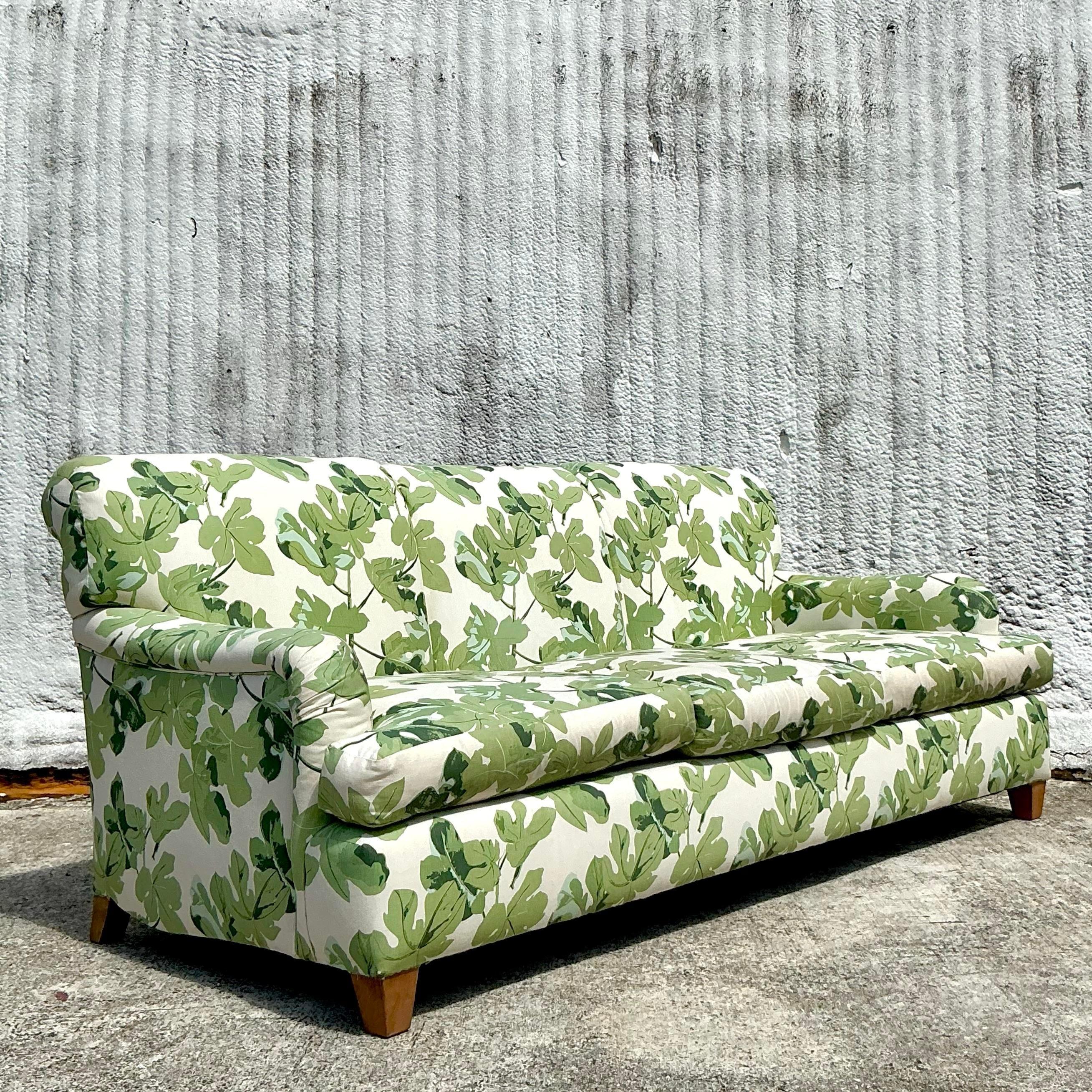 Vintage Regency 3 Seat Sofa Covered in Peter Dunham “Fig Leaf” 3