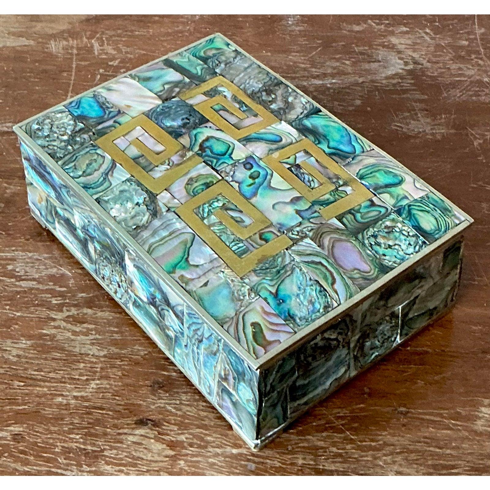 Ottone Scatola d'epoca Regency in ottone e abalone in vendita