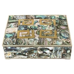 Scatola d'epoca Regency in ottone e abalone