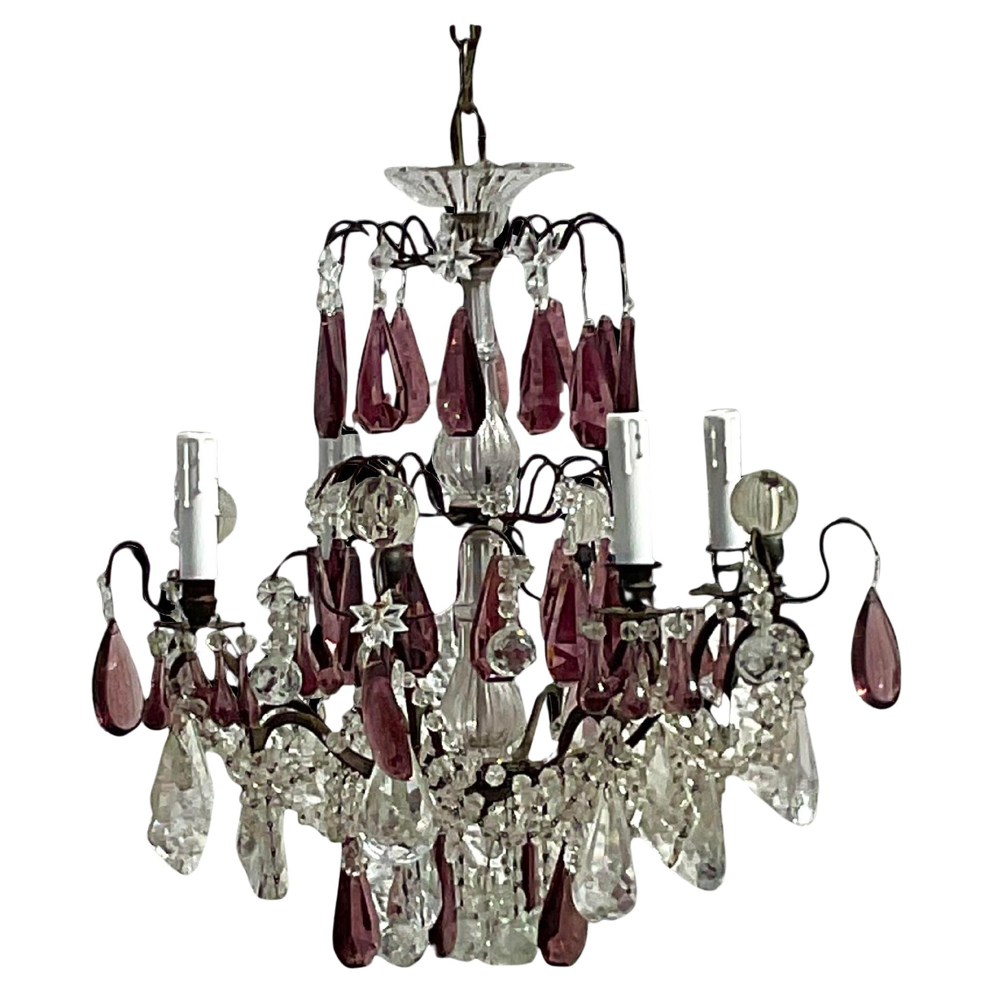 Vintage Regency Amethyst Crystal Teardrop Chandelier