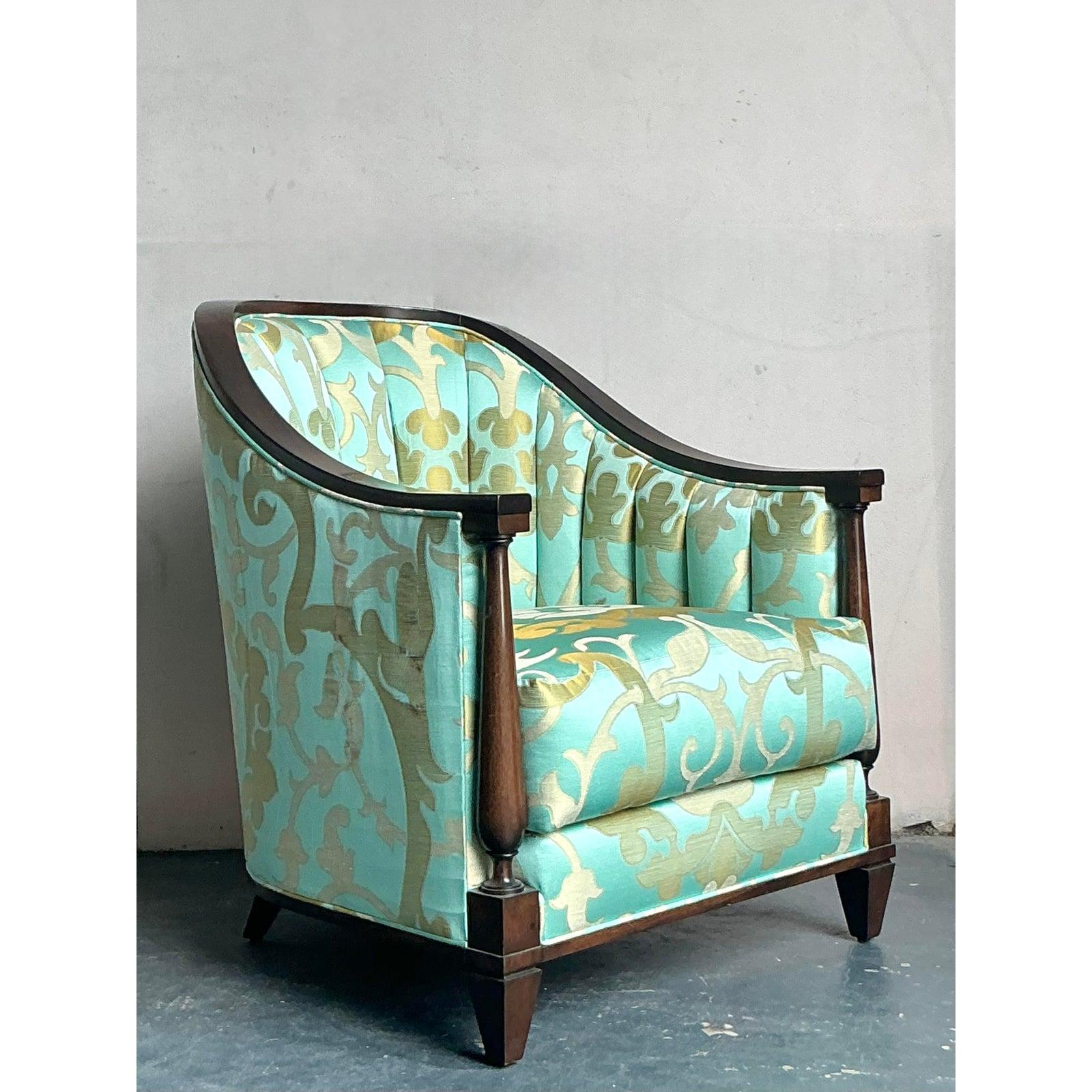 Français Chaise longue vintage Regency Andre Tufted Channel en vente