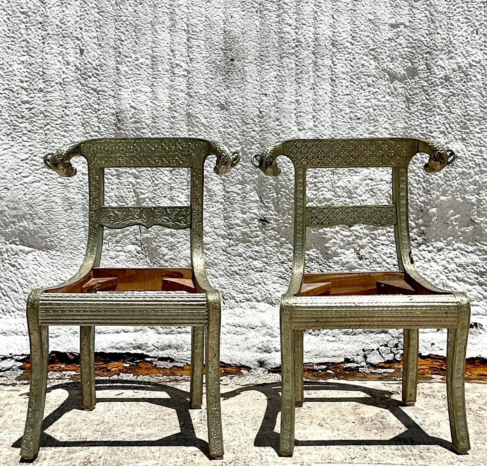 20th Century Vintage Regency Anglo Indian Ram’s Head Wedding ChAir - Set of 2 For Sale