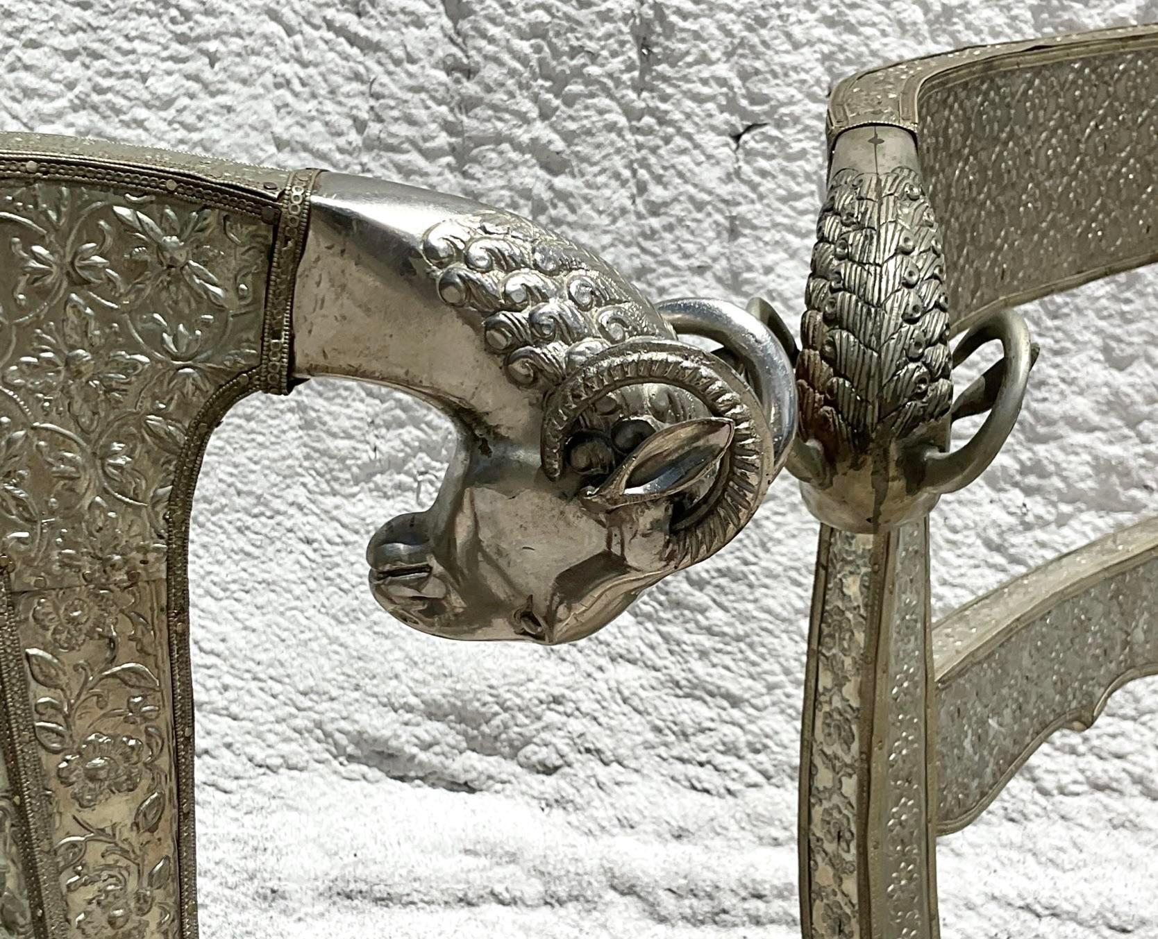 Chrome Vintage Regency Anglo Indian Ram’s Head Wedding ChAir - Set of 2 For Sale