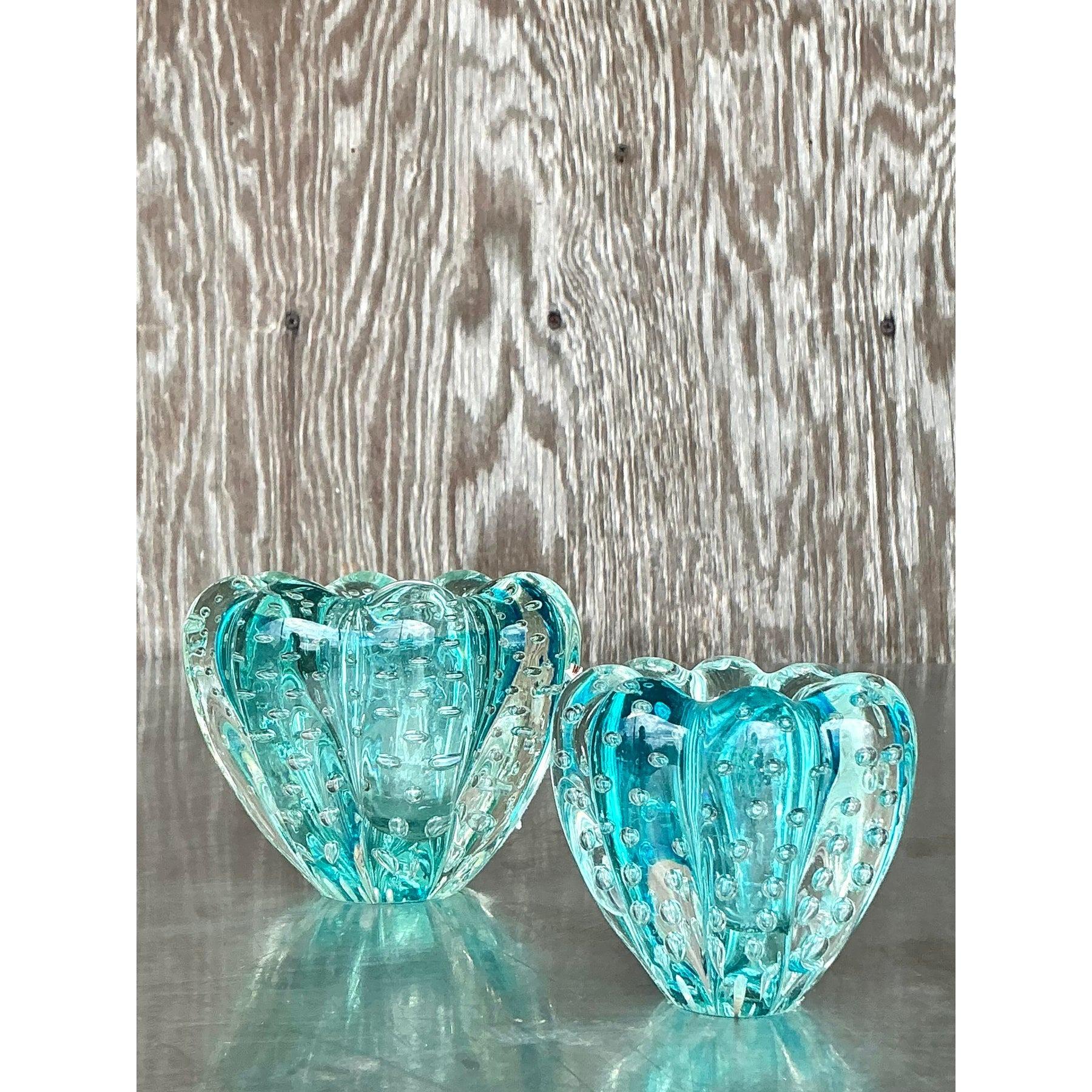 Hollywood Regency Bols en verre d'art Regency d'après Murano - Lot de 2 en vente