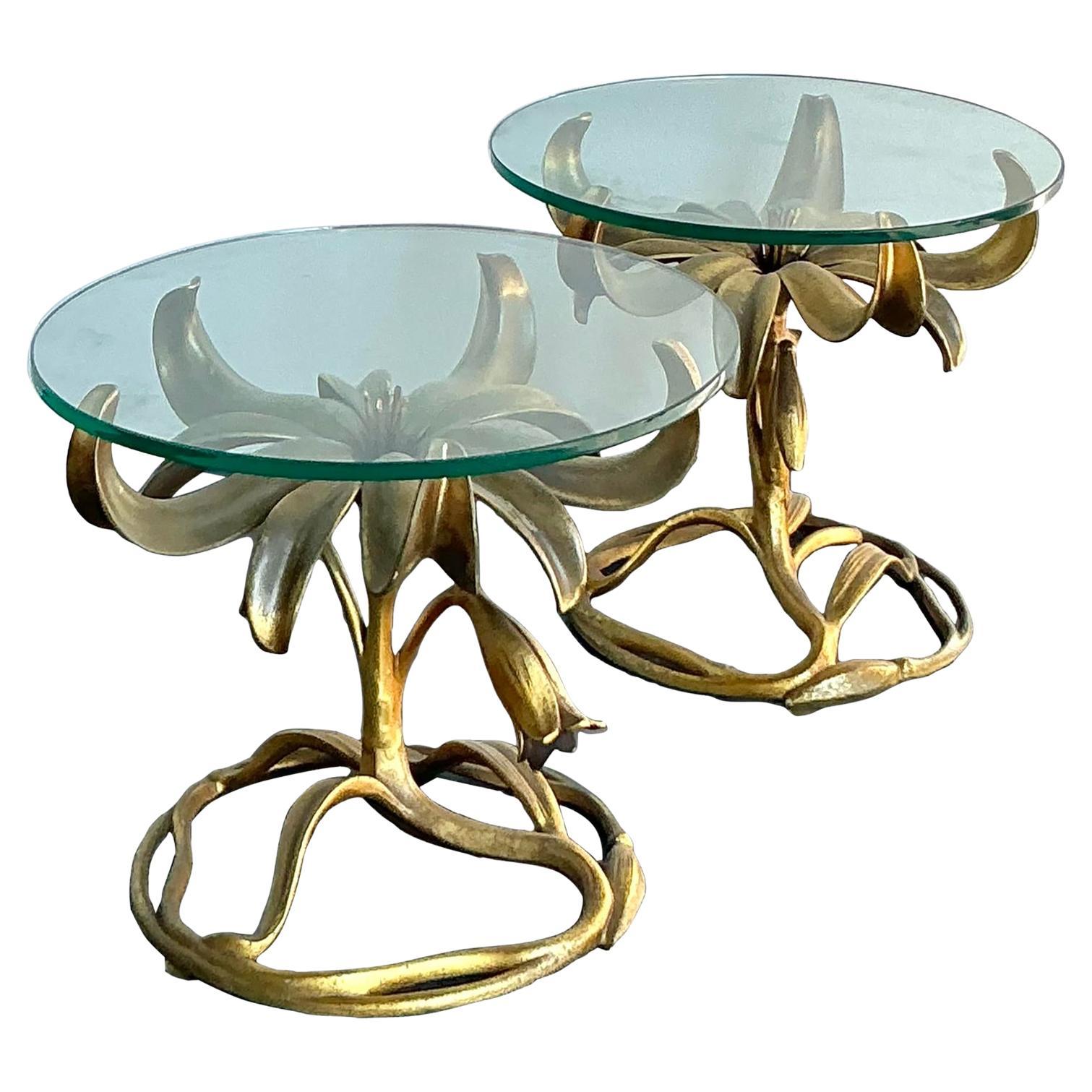 Vintage Regency Arthur Court Lily Side Tables - A Pair