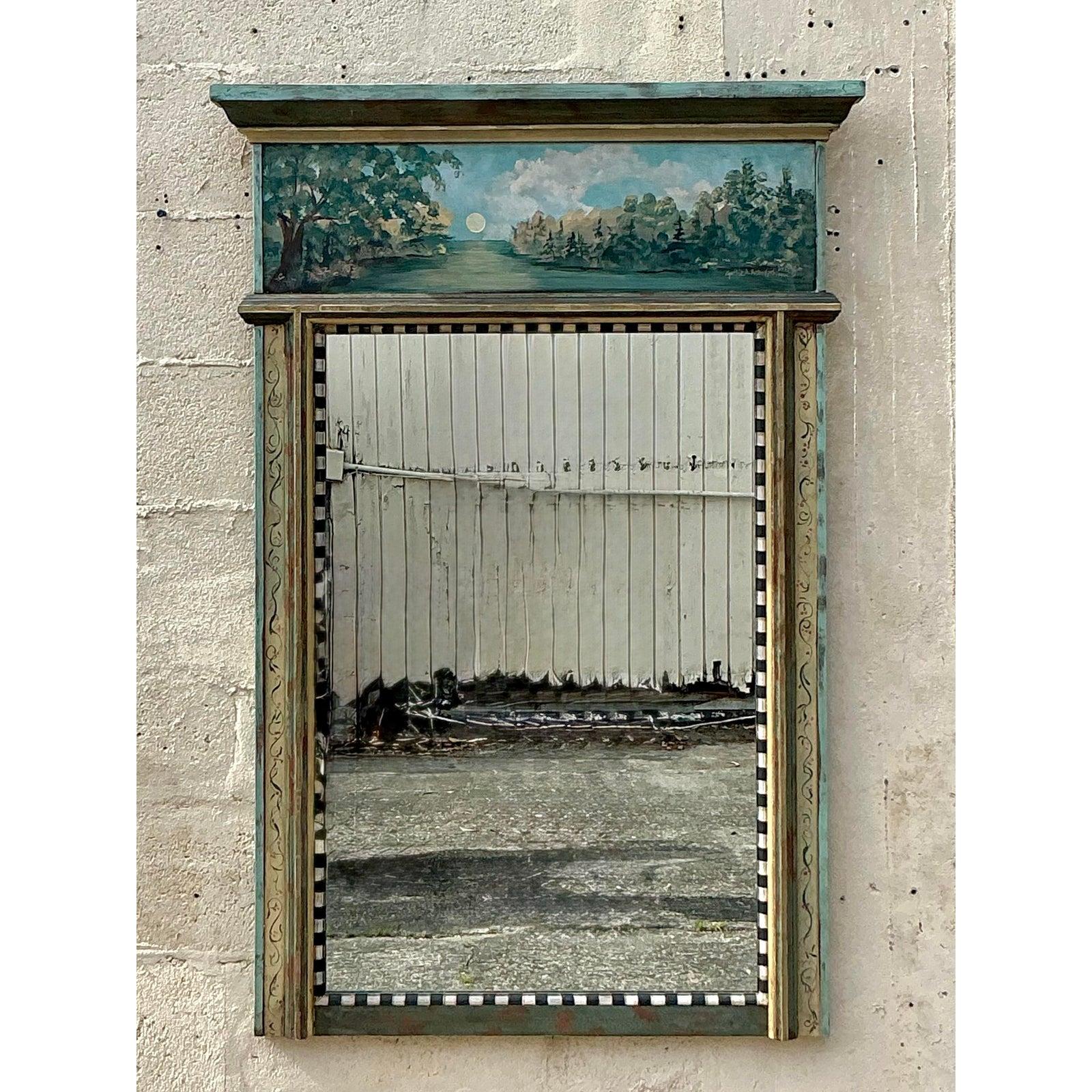 American Vintage Regency Artisan Hand Painted Mirror For Sale