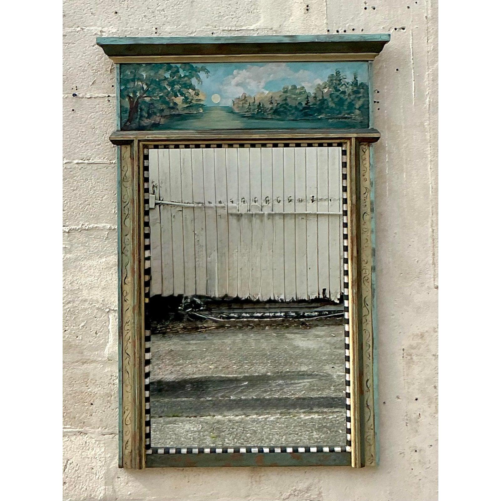Vintage Regency Artisan Hand Painted Mirror For Sale 1