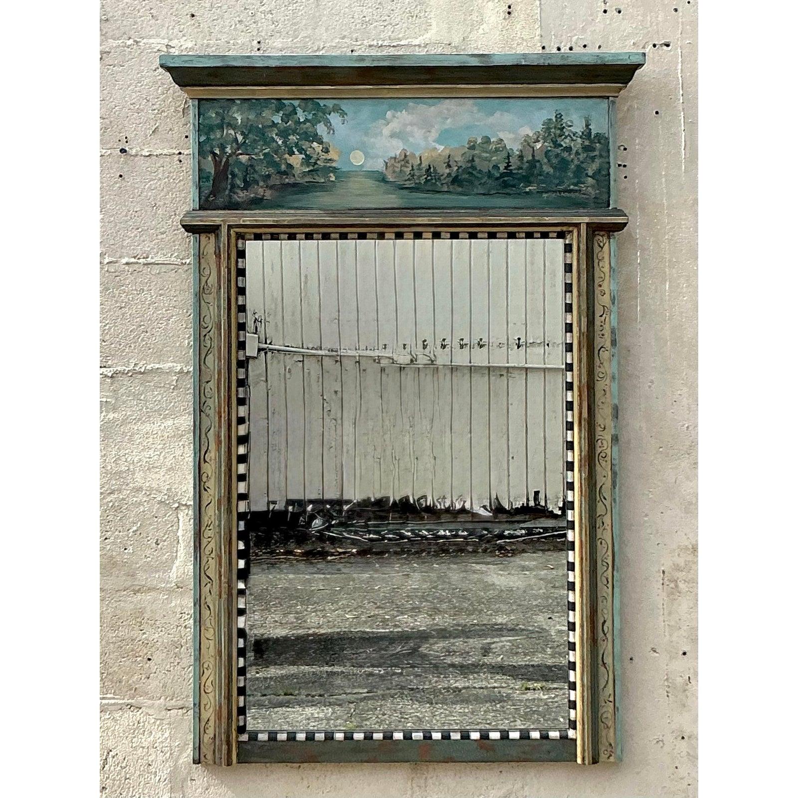 Vintage Regency Artisan Hand Painted Mirror For Sale 2