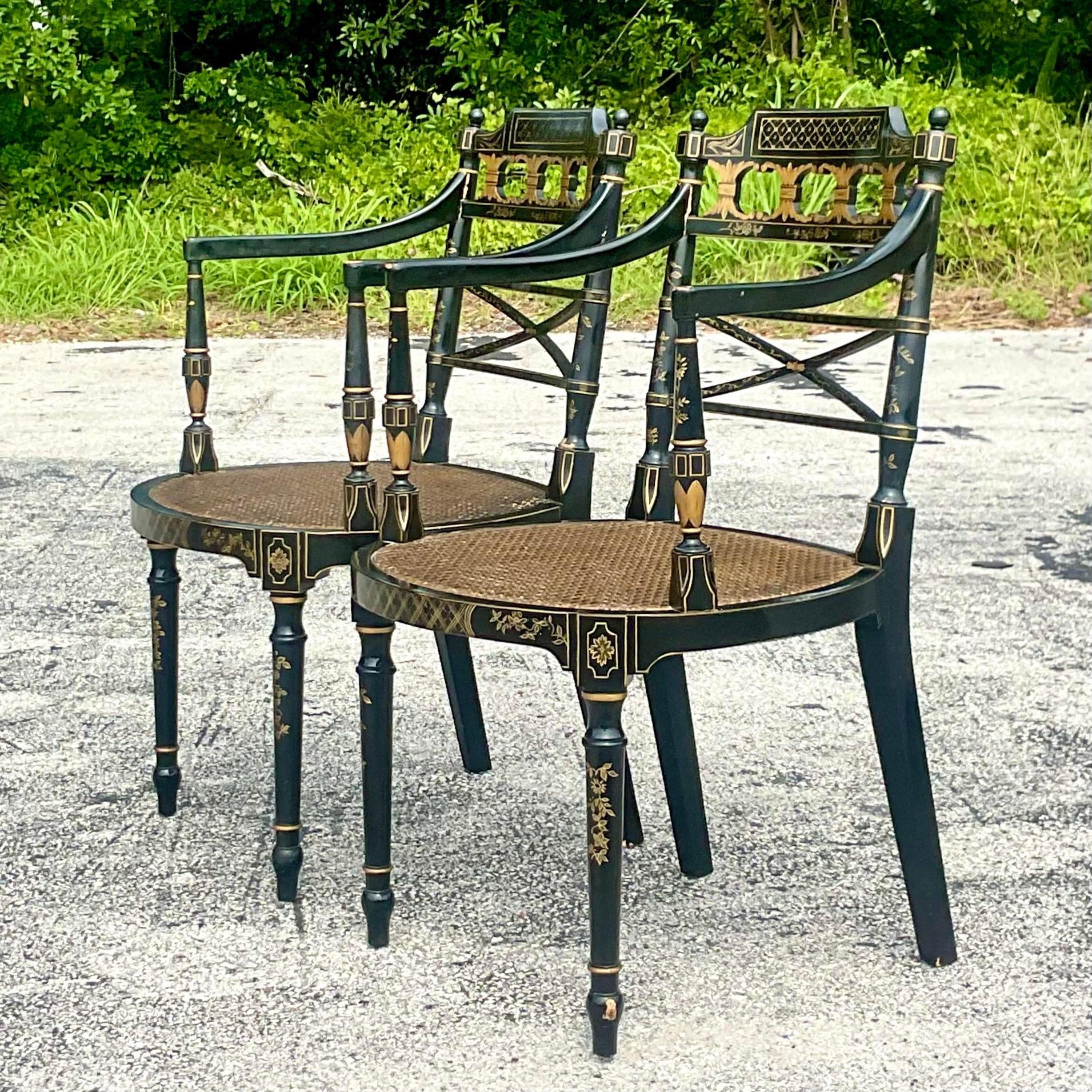 Vintage Regency Baker Charleston Collection Cane Directorie Chairs - a Pair 5