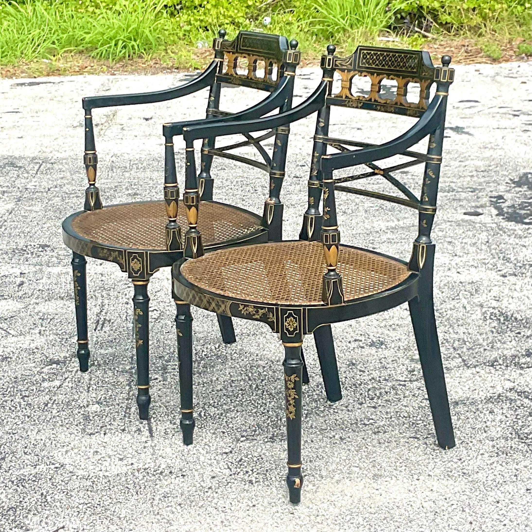 Vintage Regency Baker Charleston Collection Cane Directorie Chairs - a Pair 1