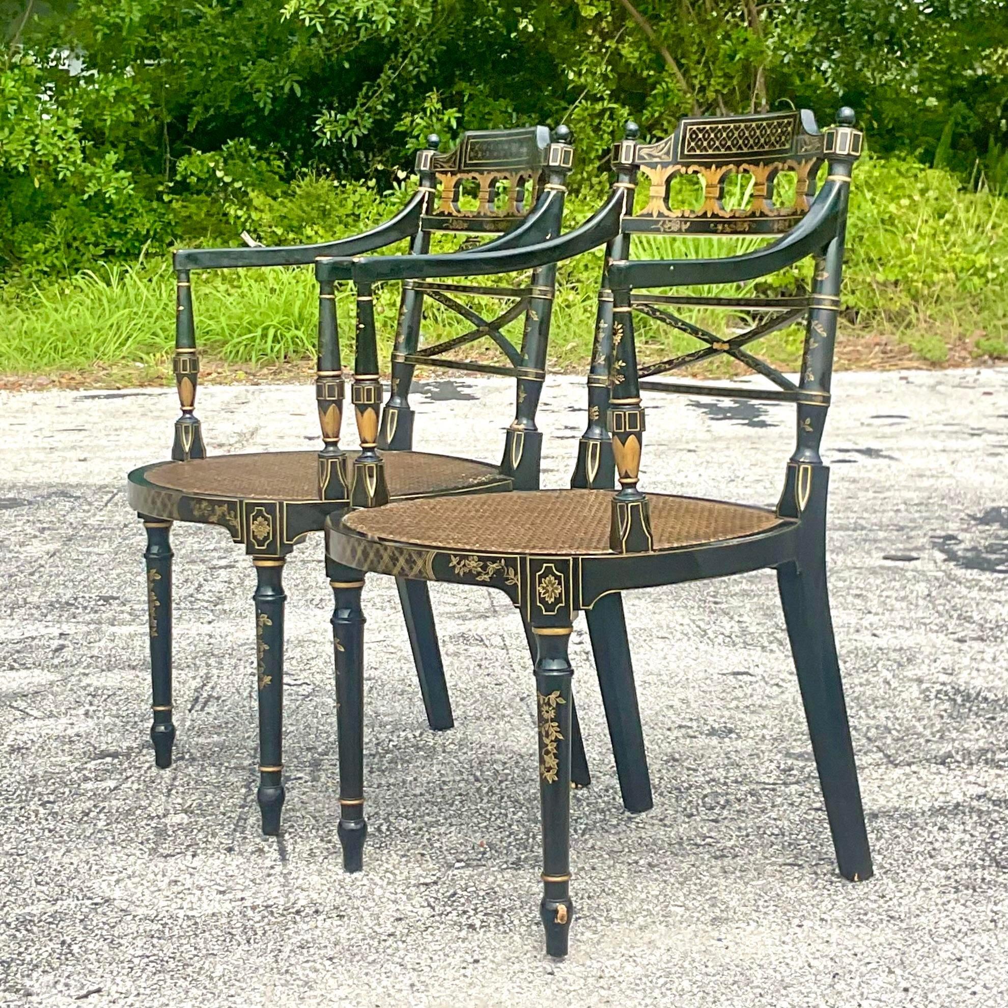 Vintage Regency Baker Charleston Collection Cane Directorie Chairs - a Pair 2