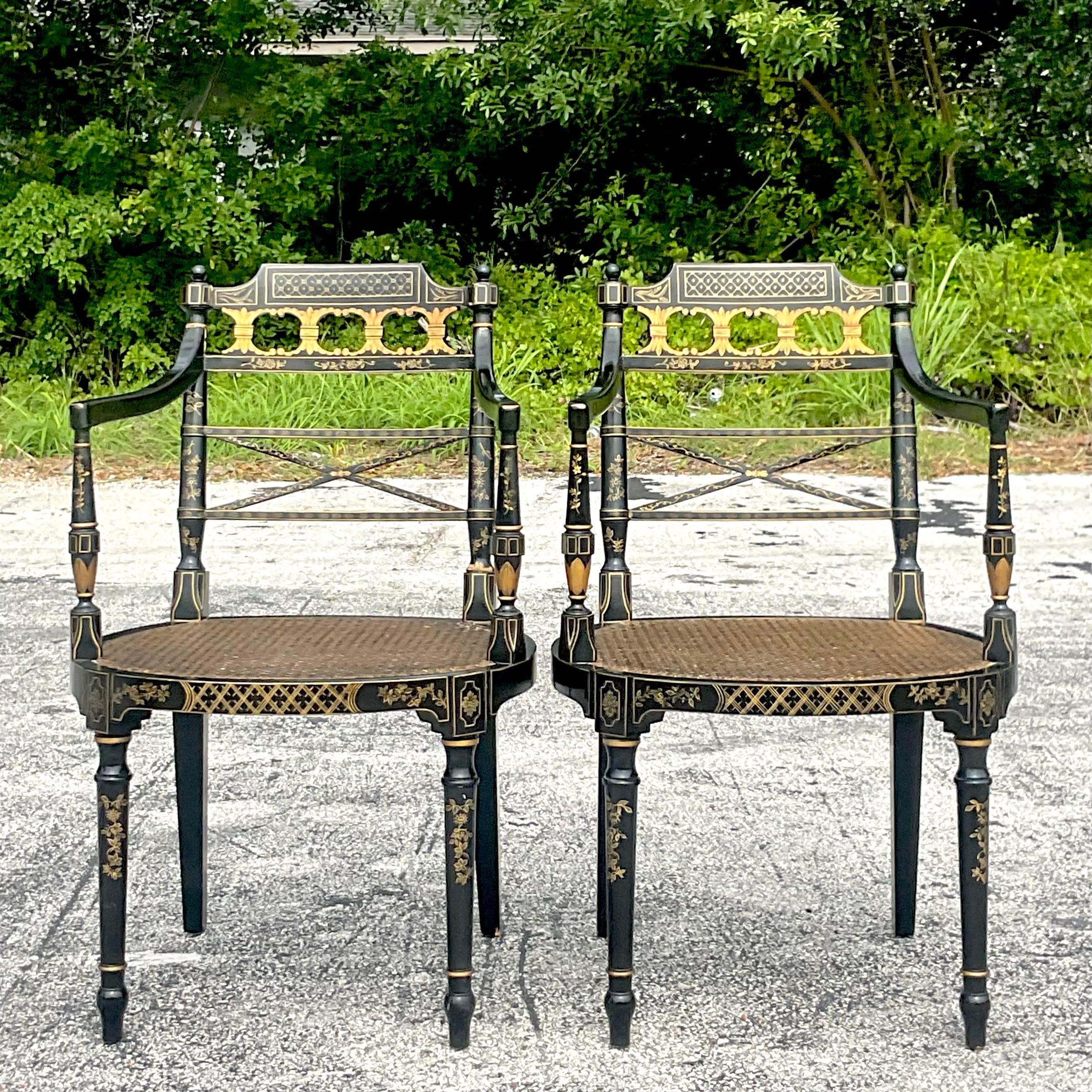 Vintage Regency Baker Charleston Collection Cane Directorie Chairs - a Pair 3