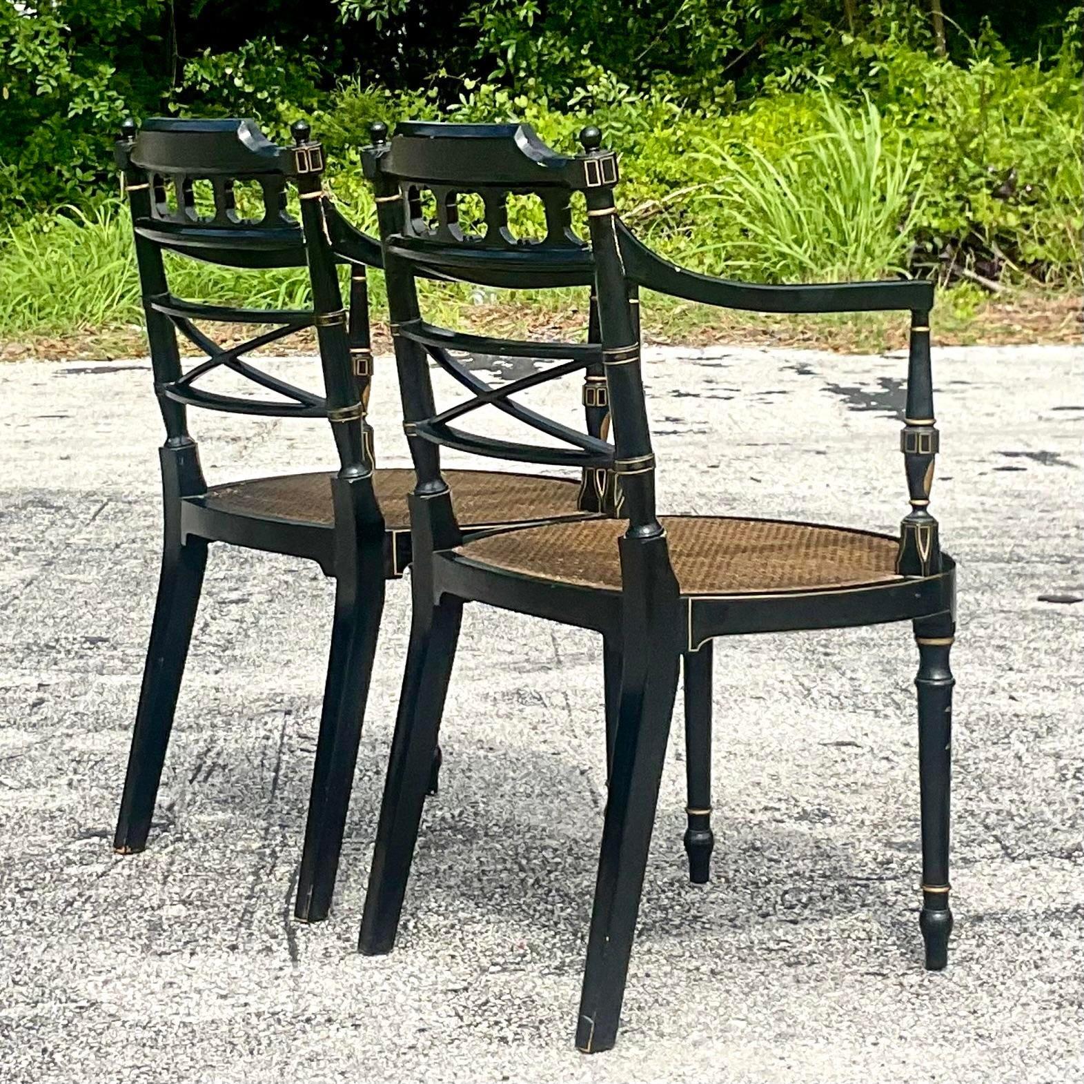Vintage Regency Baker Charleston Collection Cane Directorie Chairs - a Pair 4