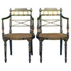 Vintage Regency Baker Charleston Collection Cane Directorie Chairs - a Pair