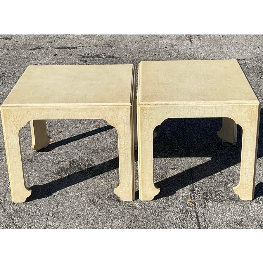 20th Century Vintage Regency Baker Crackle Side Tables - a Pair For Sale