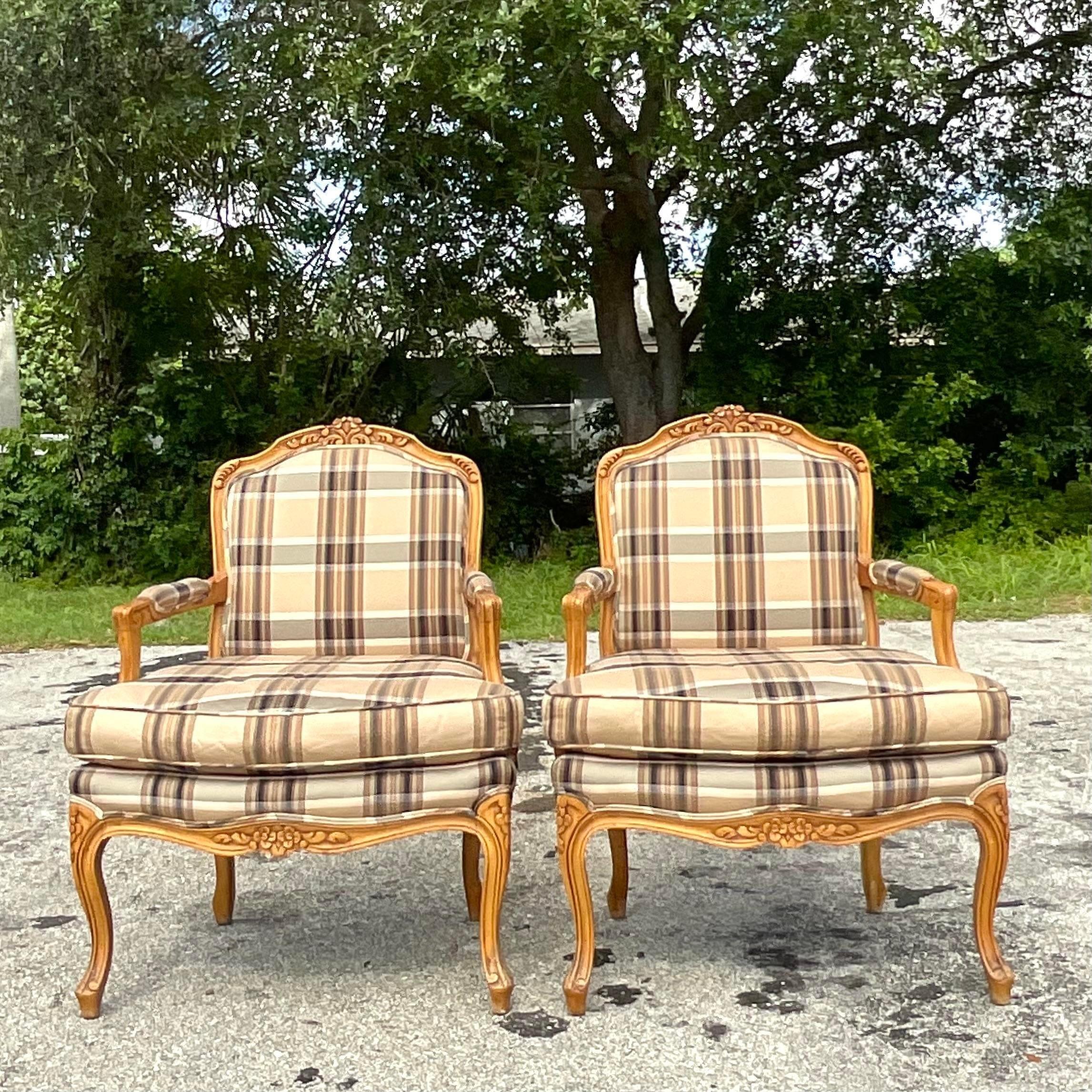 Philippine Vintage Regency Baker Furniture Bergere Chairs - a Pair