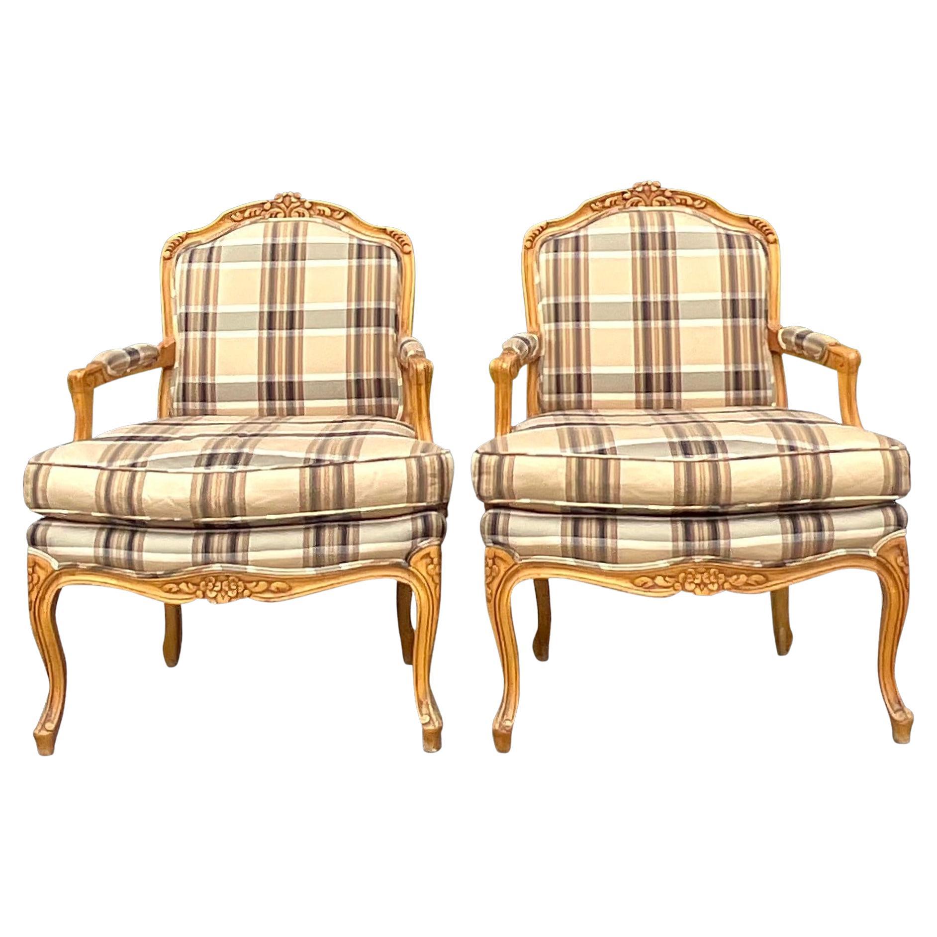 Vintage Regency Baker Furniture Bergere Chairs - a Pair