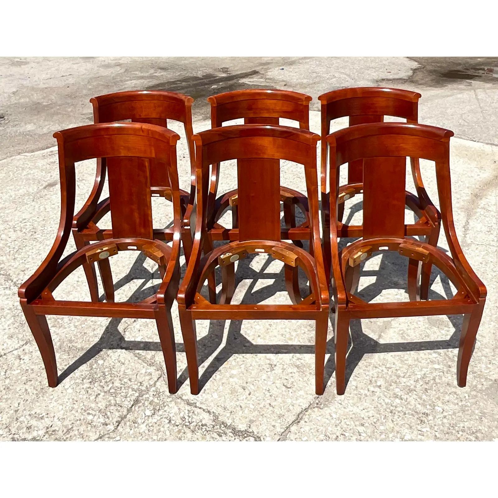 Vintage Regency Baker Furniture Gondola Dining Chairs, Set of Six In Good Condition In west palm beach, FL