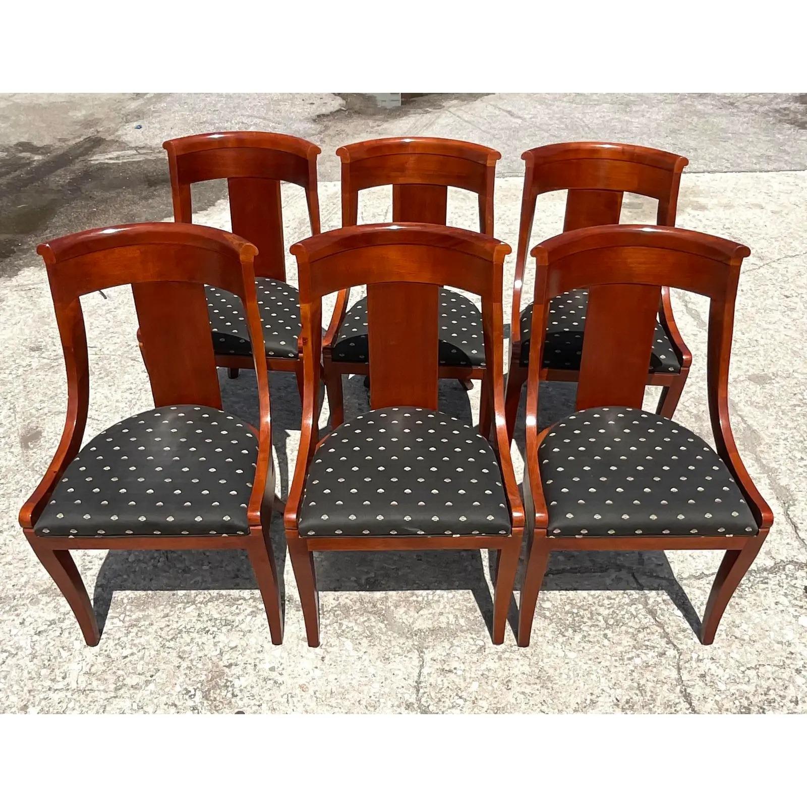 Wood Vintage Regency Baker Furniture Gondola Dining Chairs, Set of Six