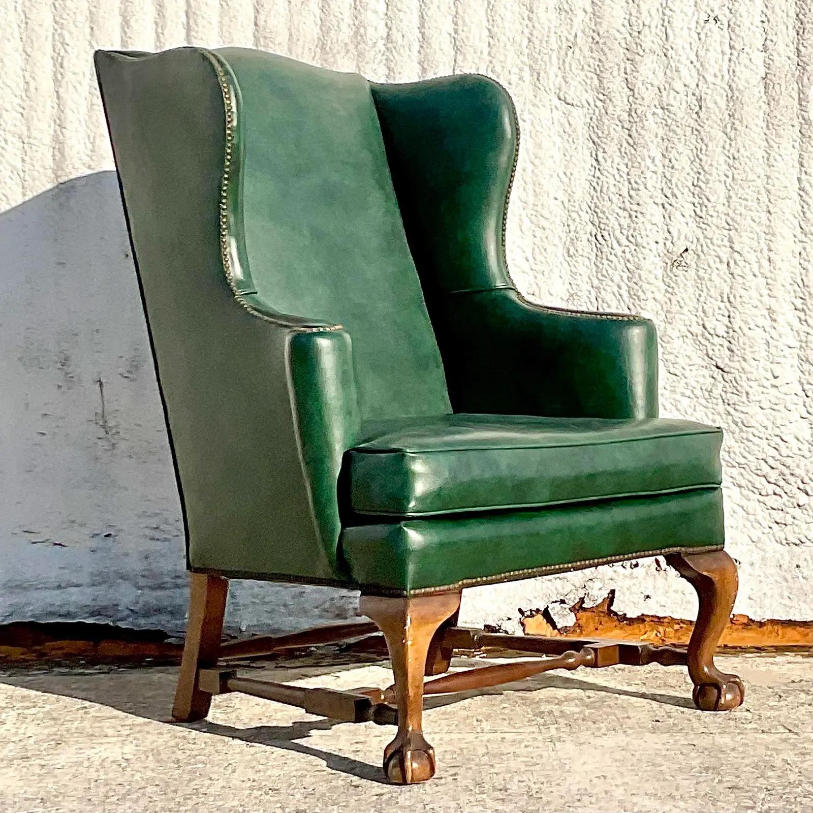 Vintage Regency Baker Leather Wingback Chair 1
