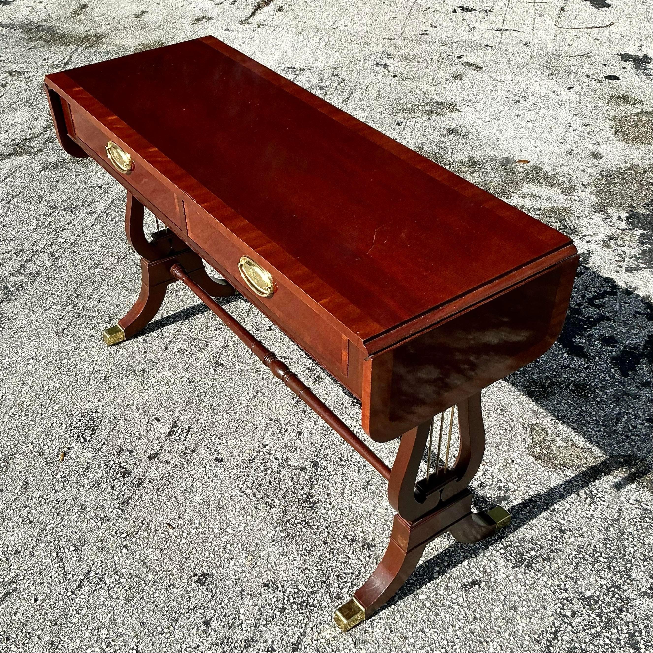 Mesa Consola Extensible Vintage Regency Baker Lyre en venta 3