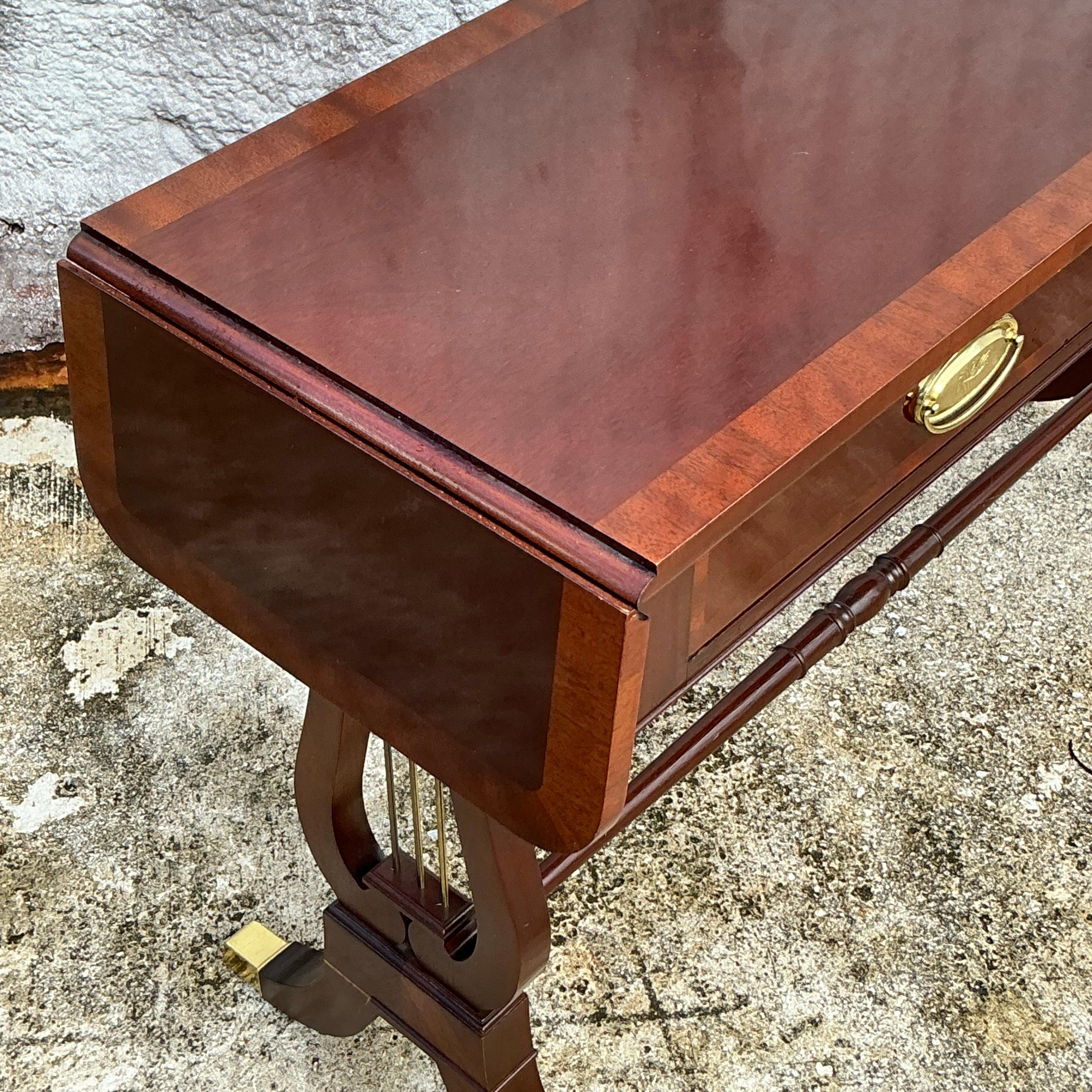 Mesa Consola Extensible Vintage Regency Baker Lyre Estadounidense en venta