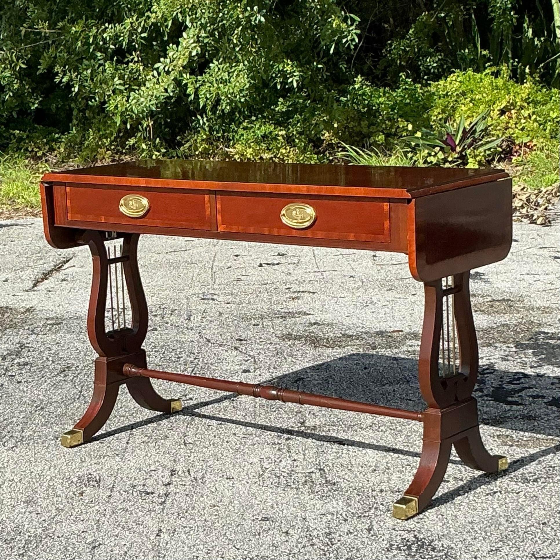 Mesa Consola Extensible Vintage Regency Baker Lyre siglo XX en venta