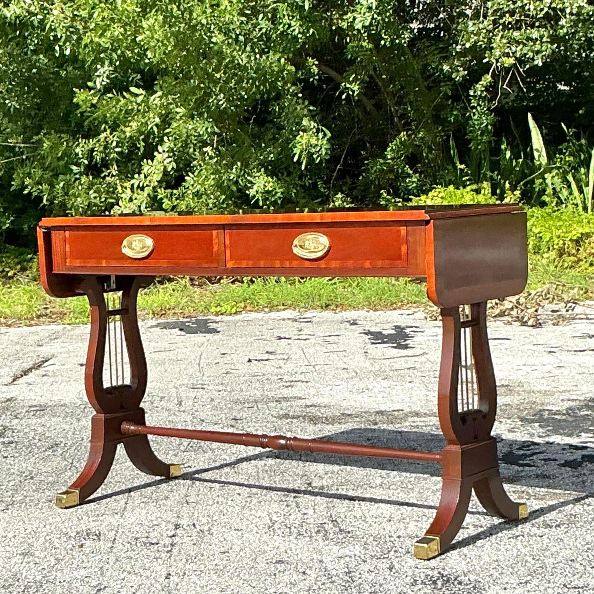 Mesa Consola Extensible Vintage Regency Baker Lyre Madera en venta