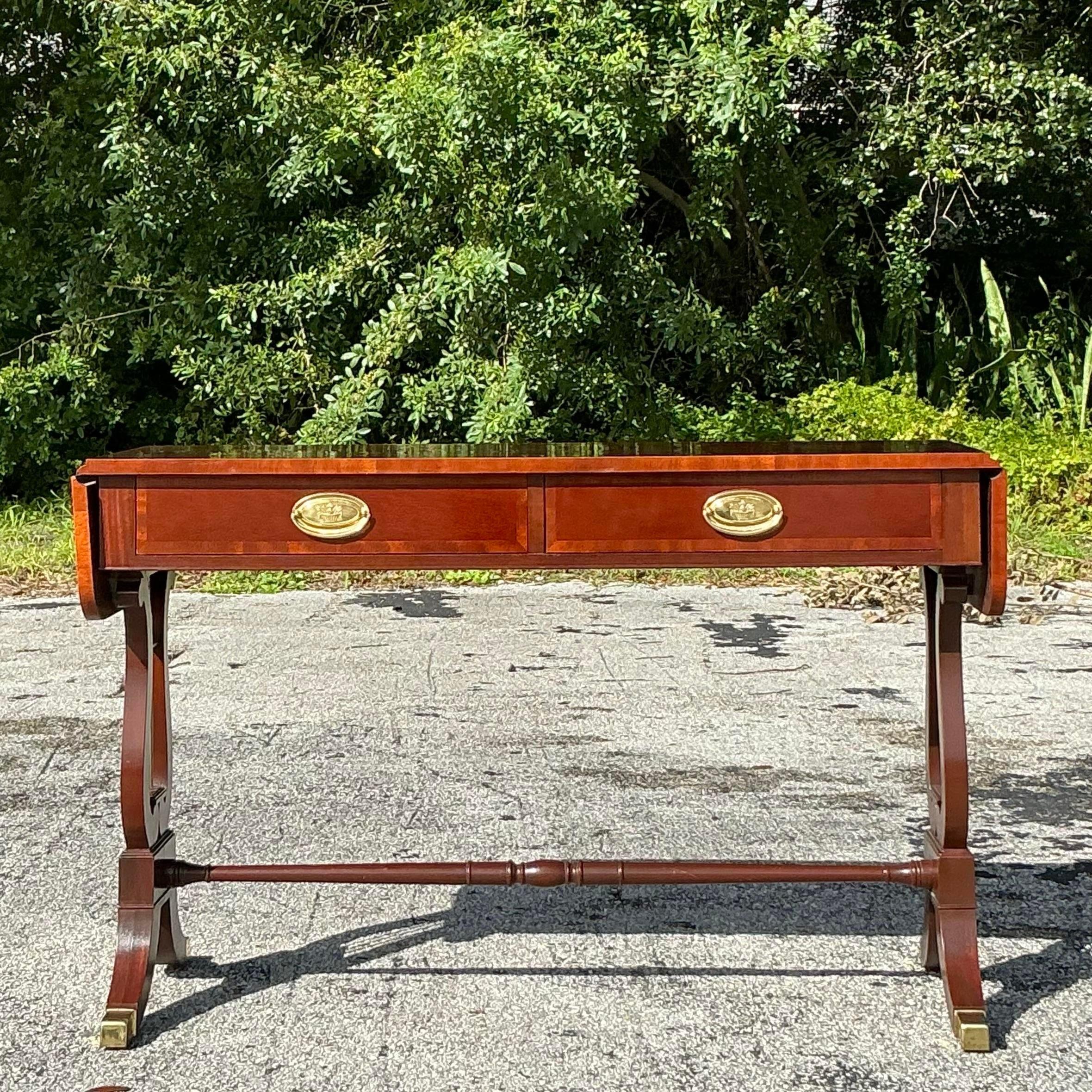 Mesa Consola Extensible Vintage Regency Baker Lyre en venta 1