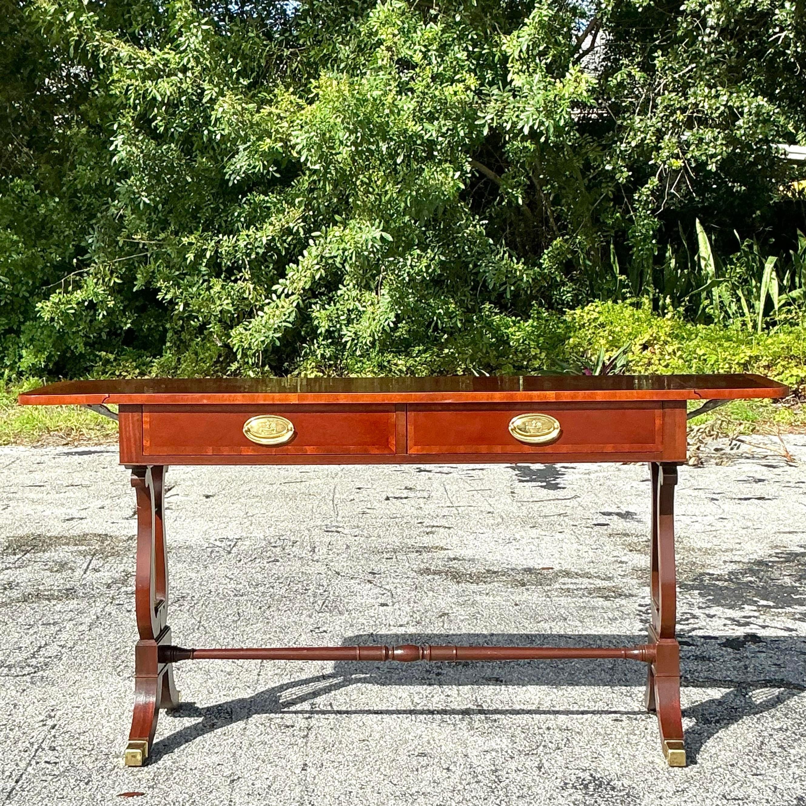 Mesa Consola Extensible Vintage Regency Baker Lyre en venta 2