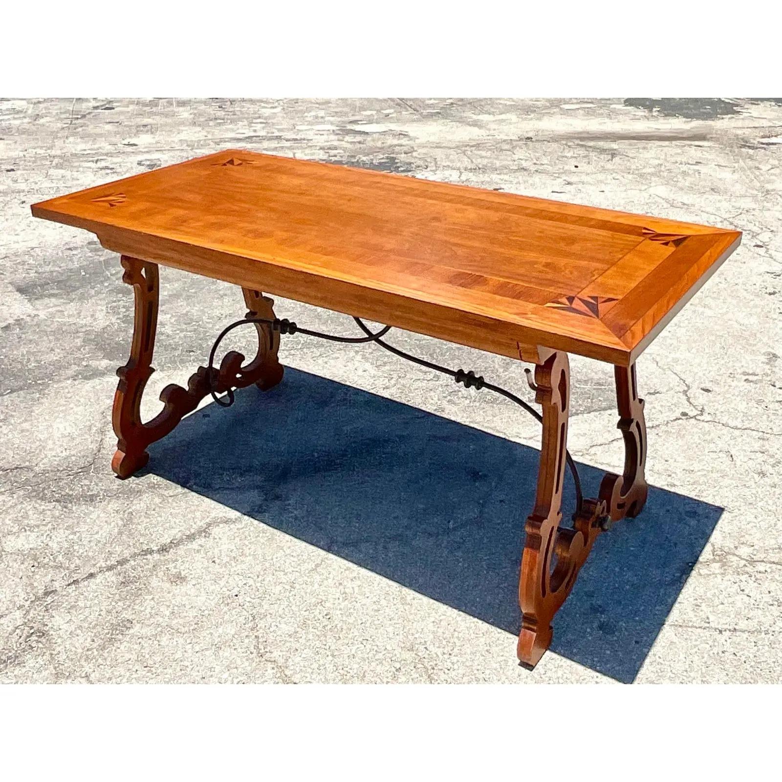 Vintage Regency Baker Marquetry Writing Desk In Good Condition In west palm beach, FL