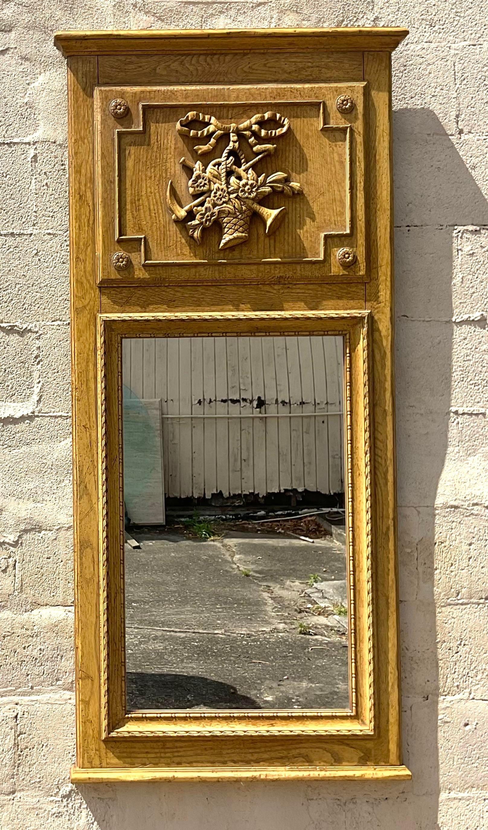 20th Century Vintage Regency Baker Trumeau Mirror For Sale