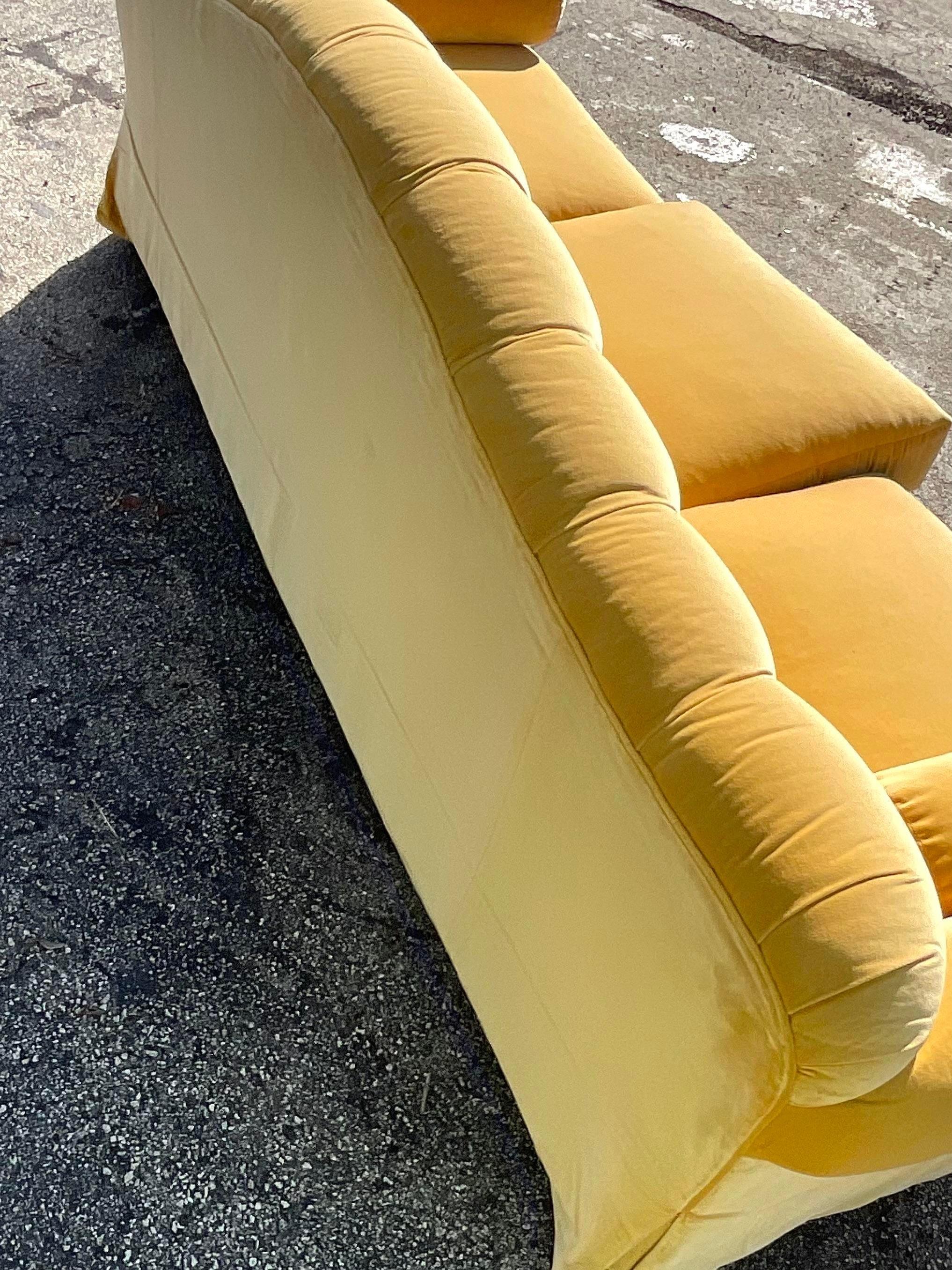 Vintage Regency Baker Velvet Tufted Sofa In Good Condition In west palm beach, FL