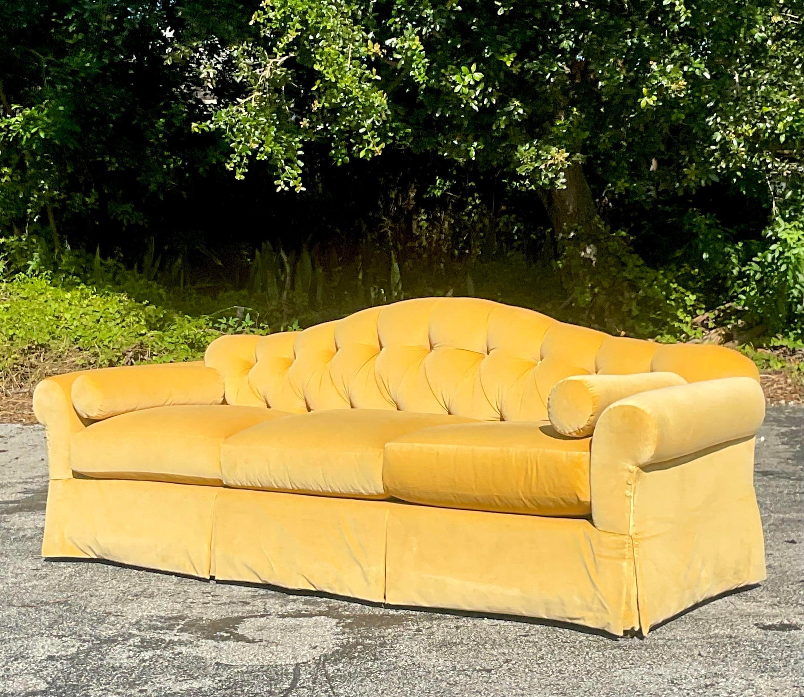 20th Century Vintage Regency Baker Velvet Tufted Sofa