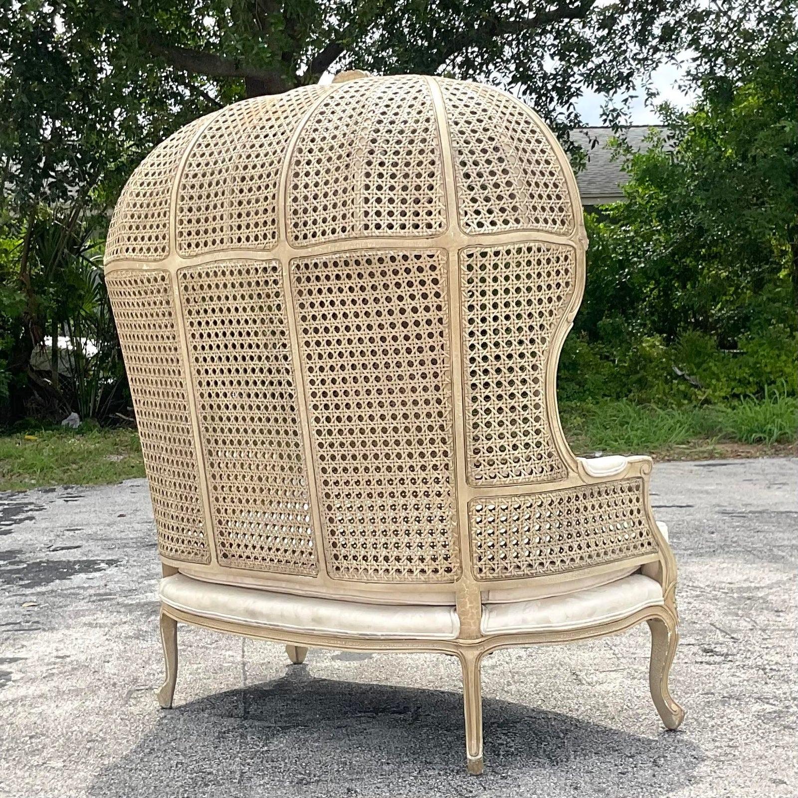 Vintage Regency Balloon Back Cerused Cane Settee For Sale at 1stDibs
