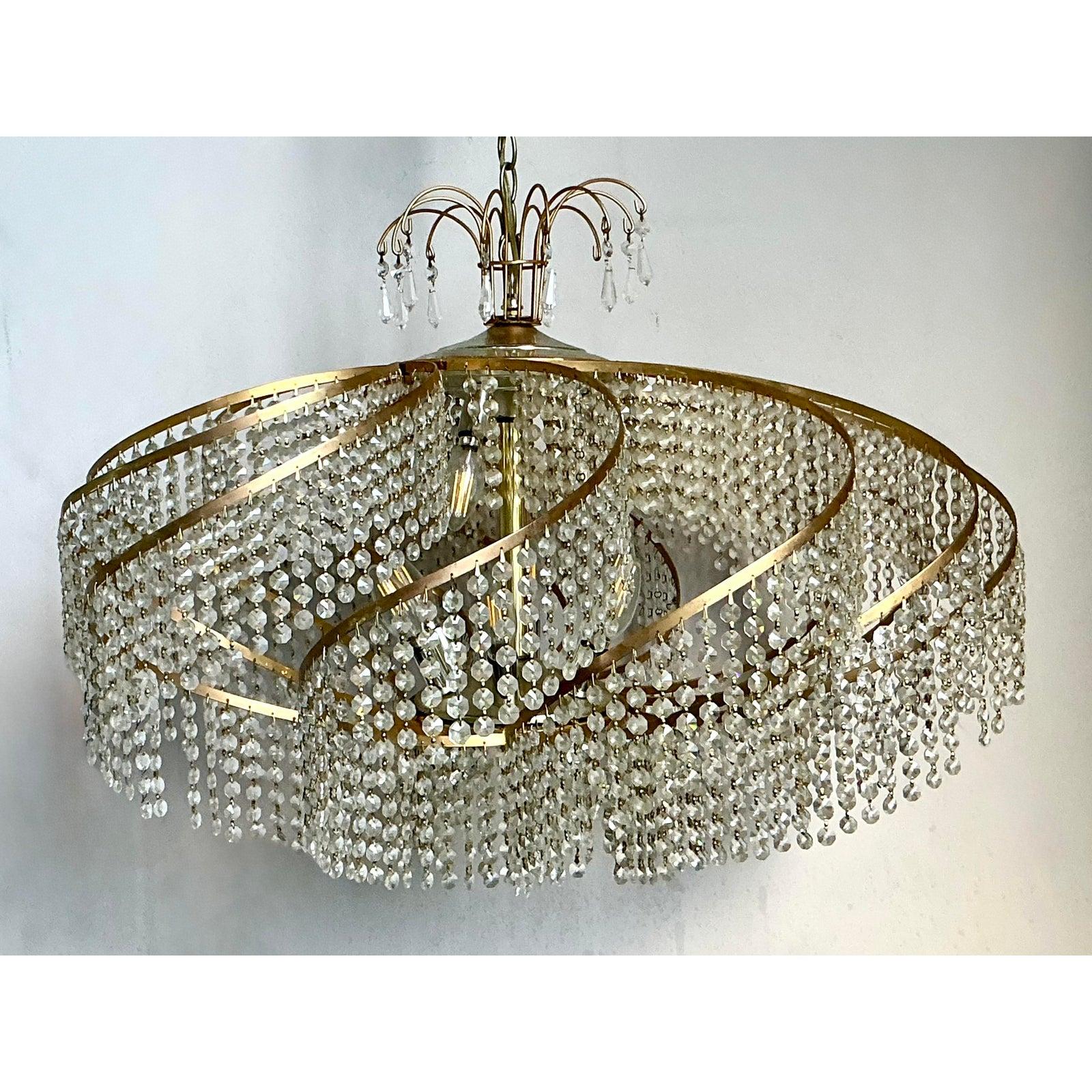 Lampadario a vortice in cristallo belga Vintage Regency in vendita 3